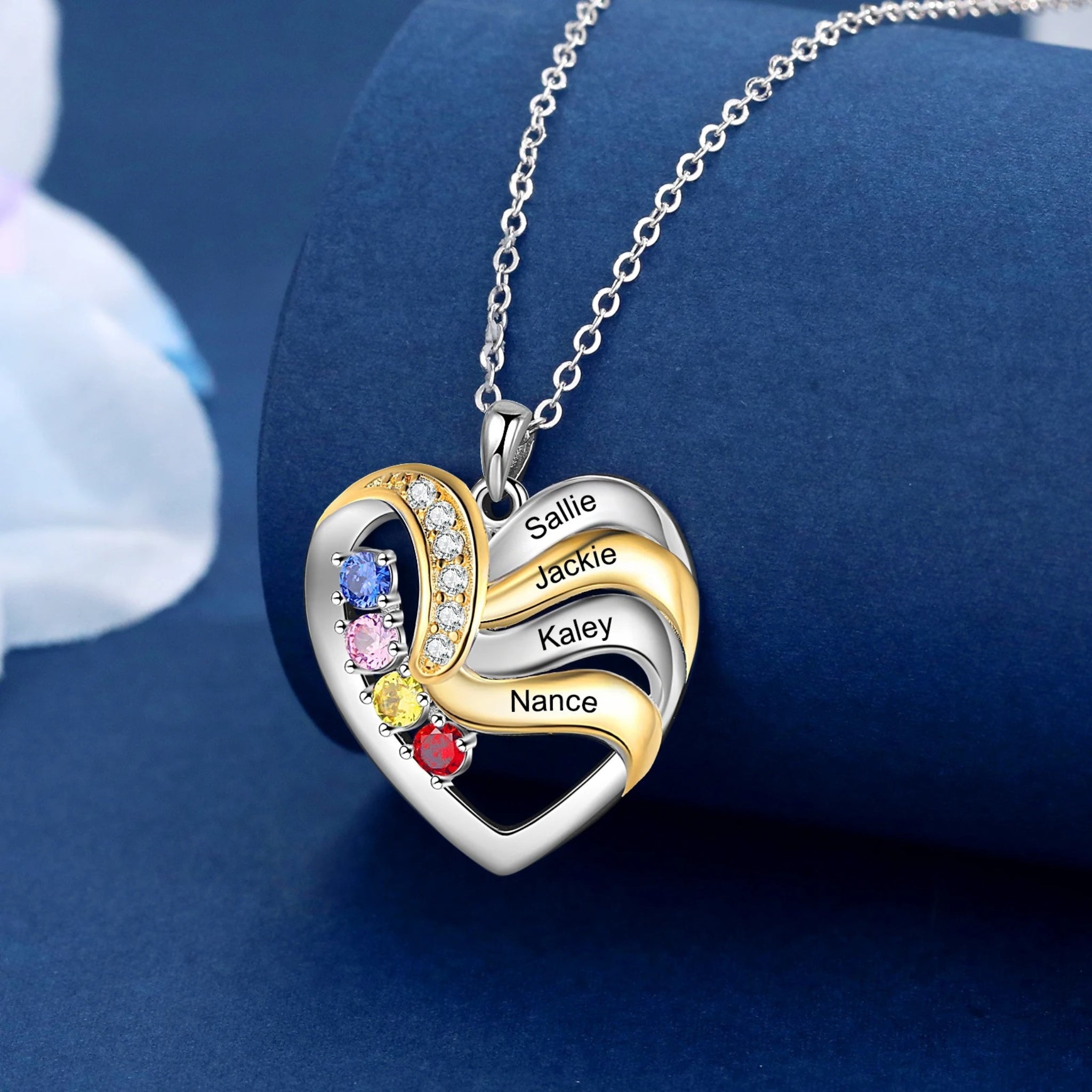 Multi-Name and Birthstone Heart Pendant