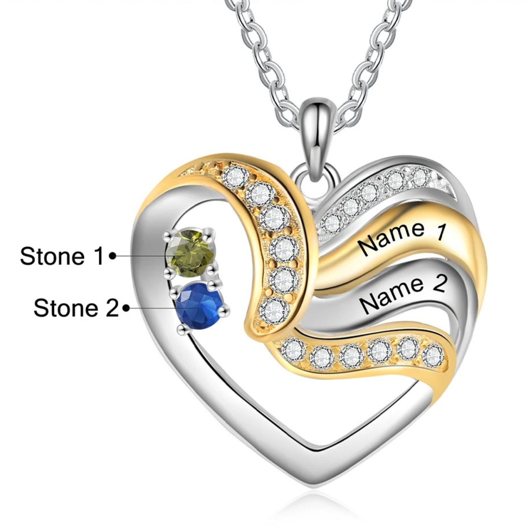 Multi-Name and Birthstone Heart Pendant