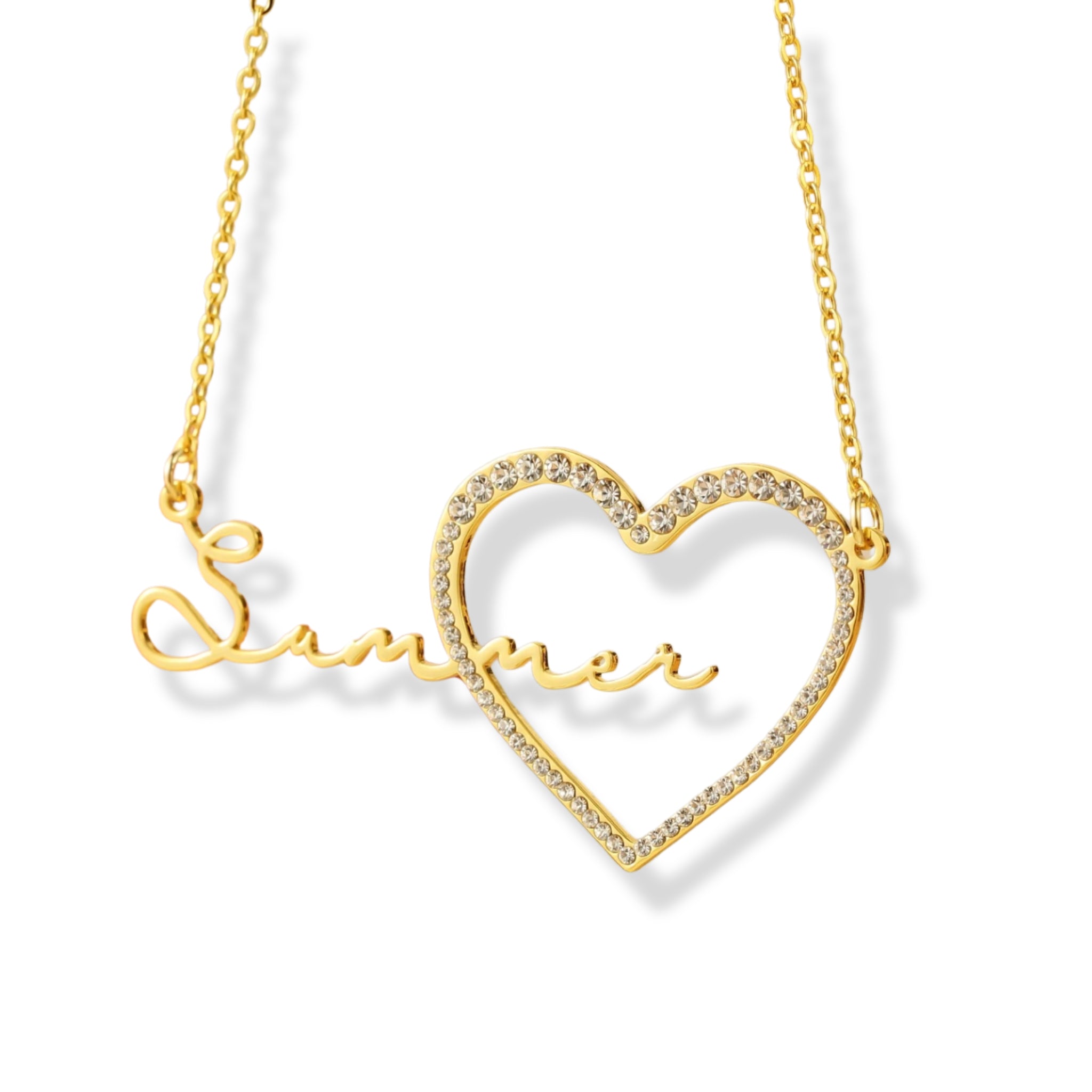 Name Necklace with Pave Heart