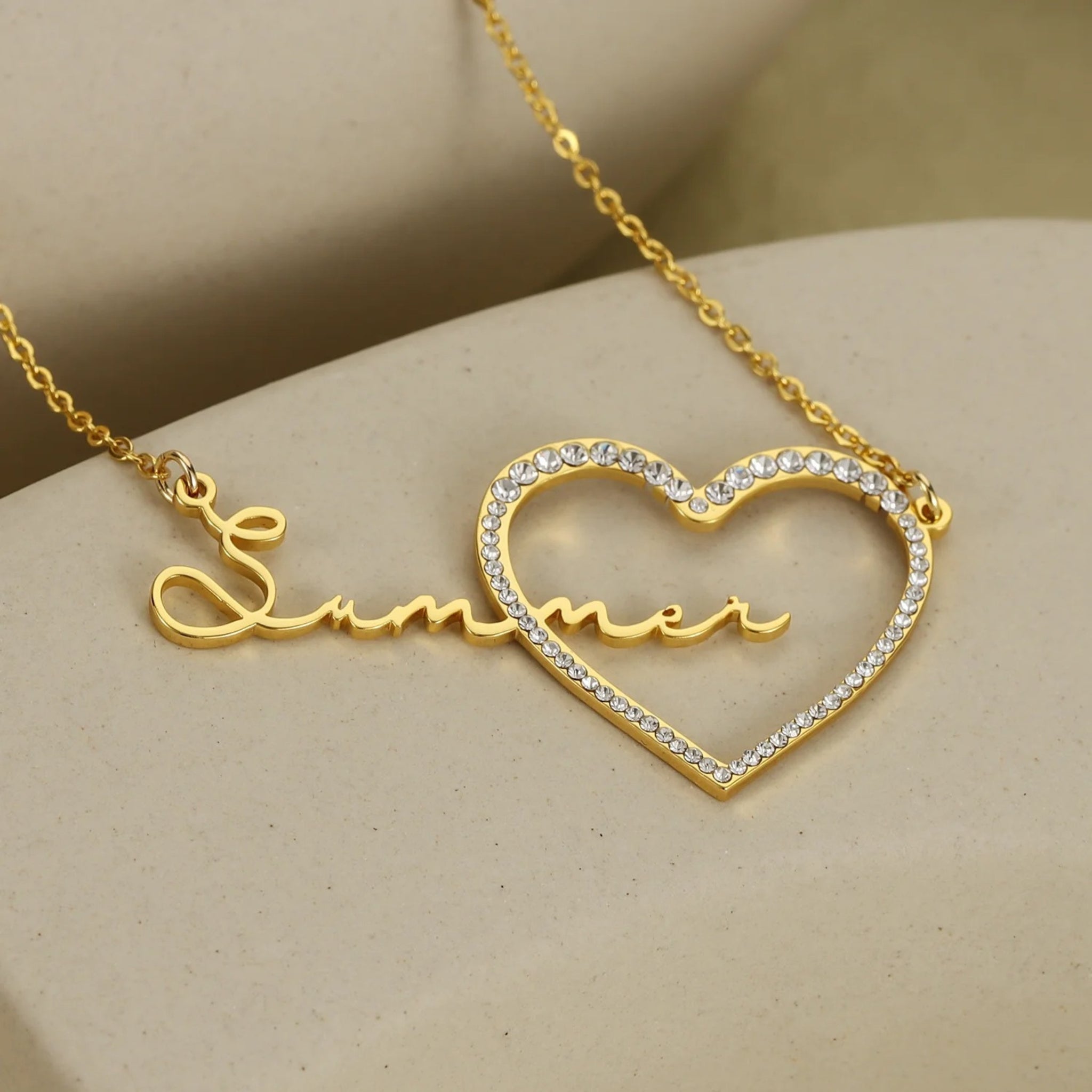Name Necklace with Pave Heart