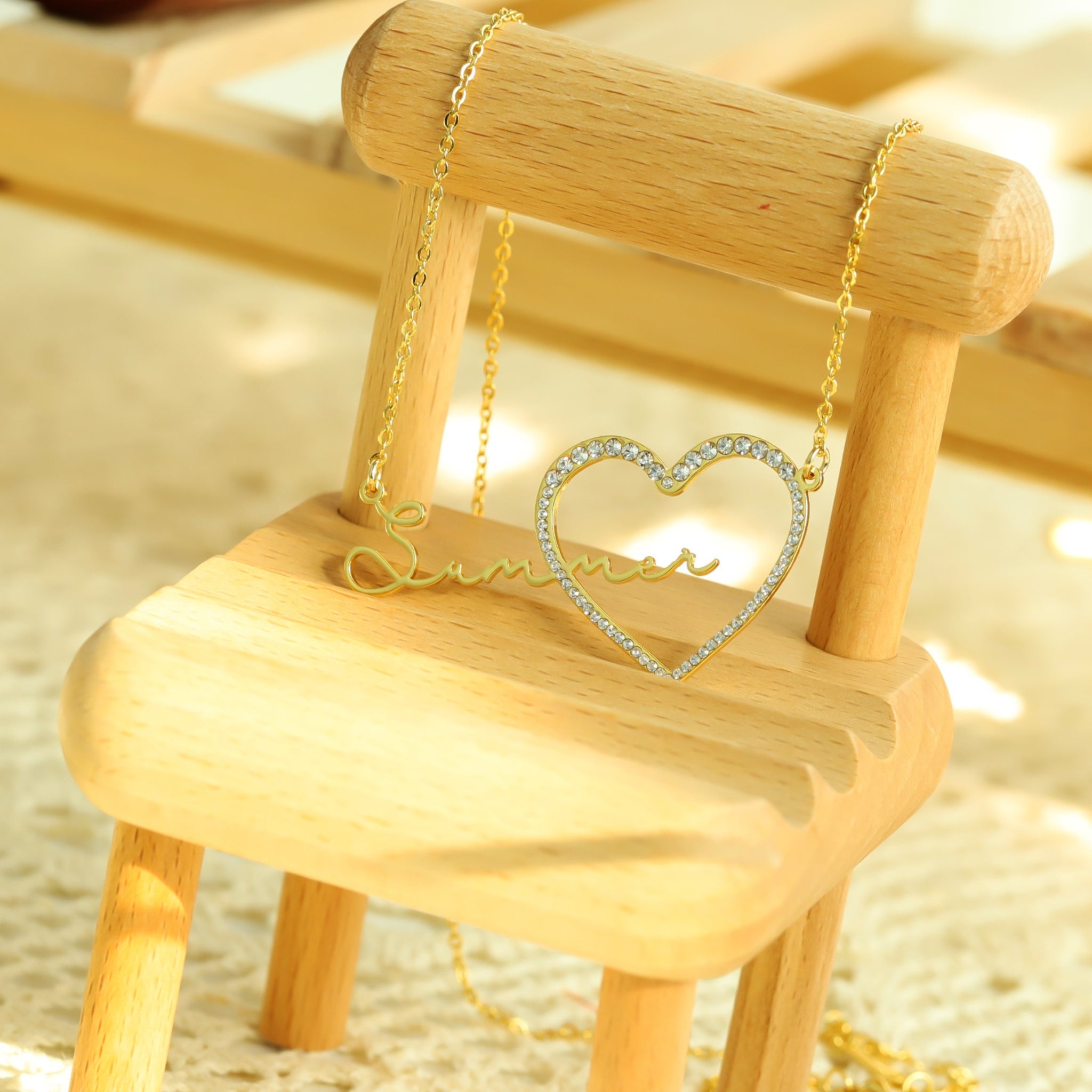 Name Necklace with Pave Heart