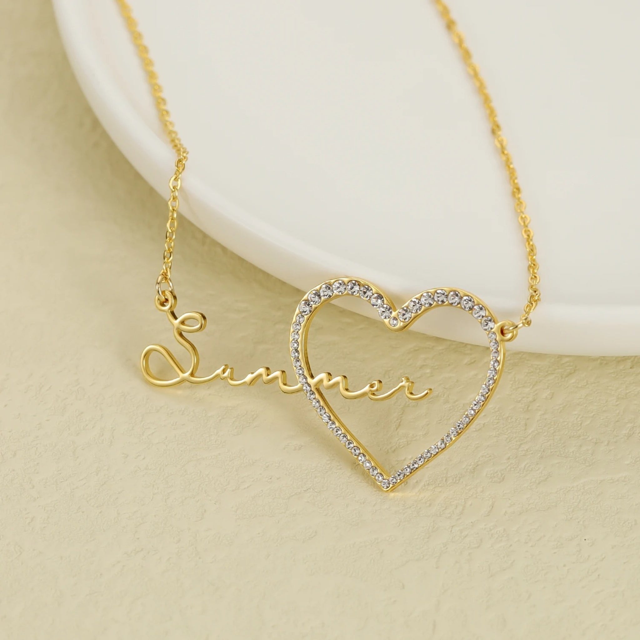 Name Necklace with Pave Heart