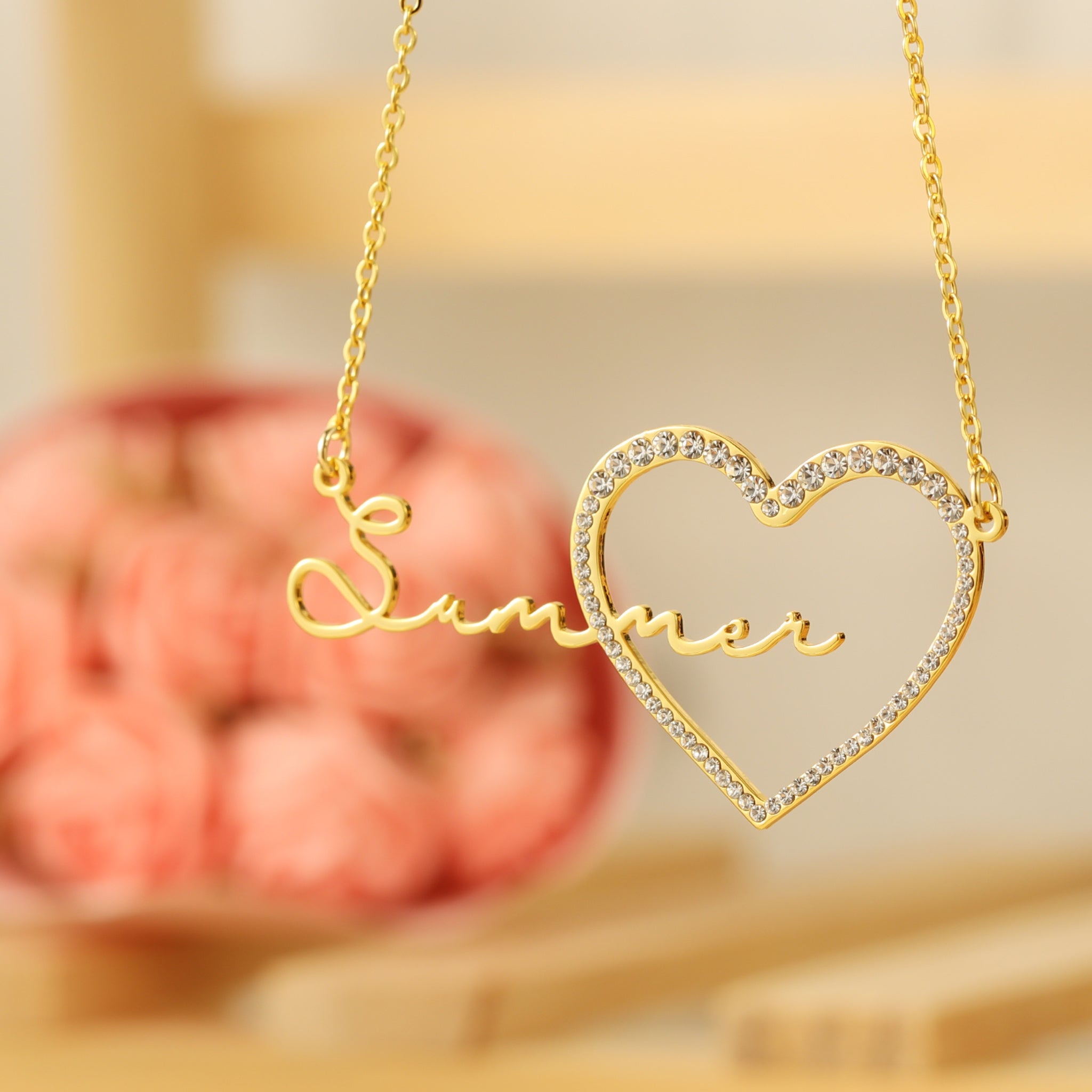 Name Necklace with Pave Heart
