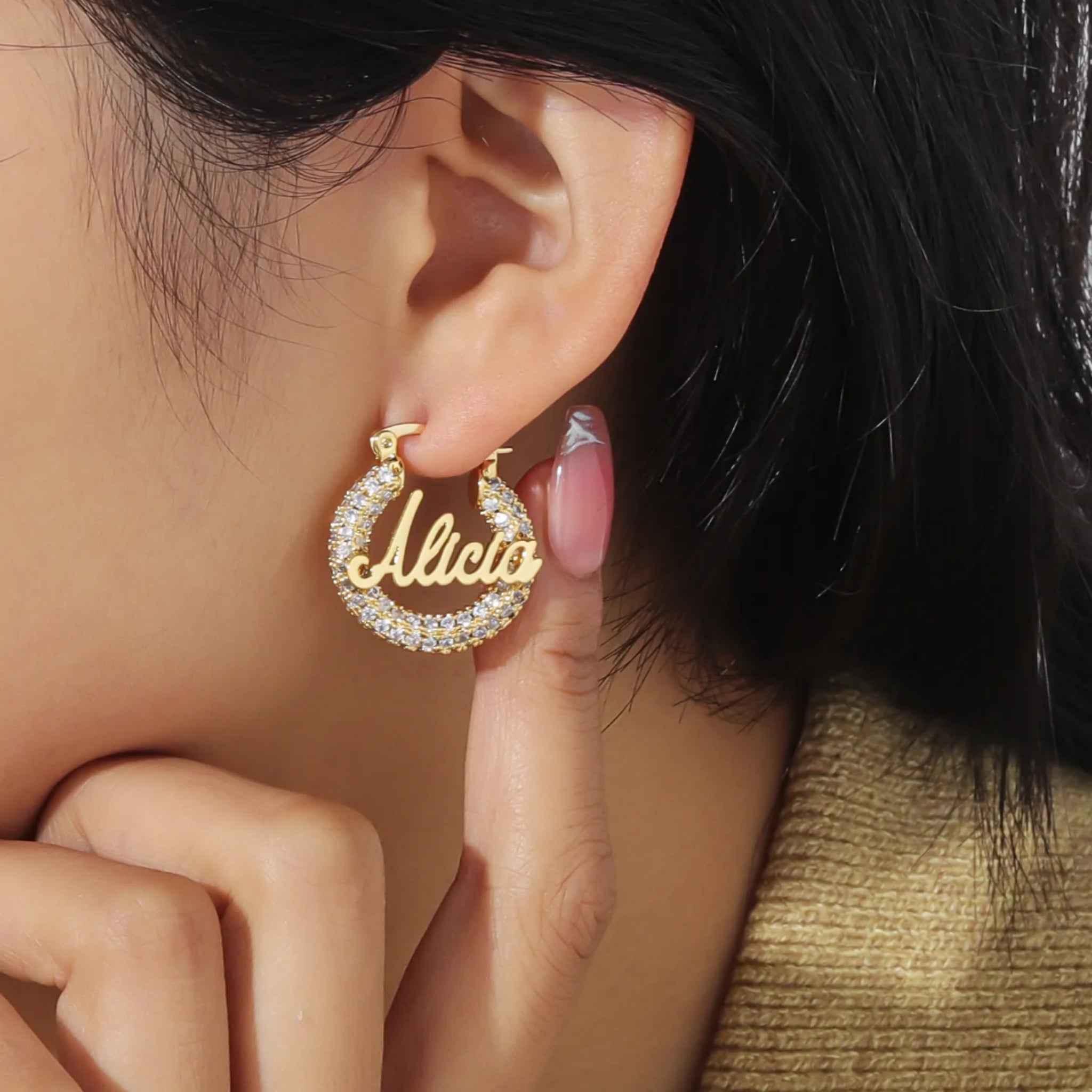 Pave Name Hoop Earrings