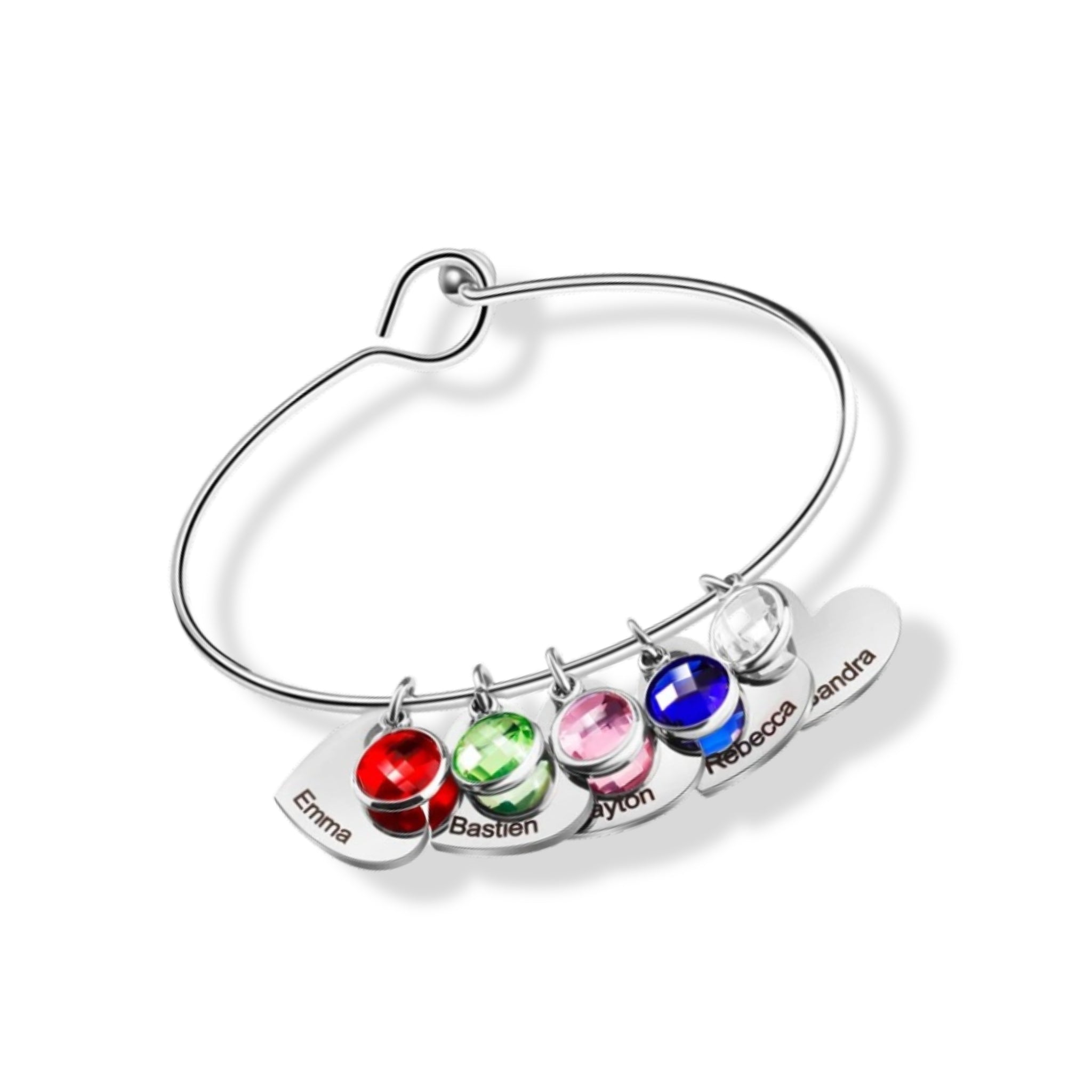 Birthstone Bangle with Engraved Hearts