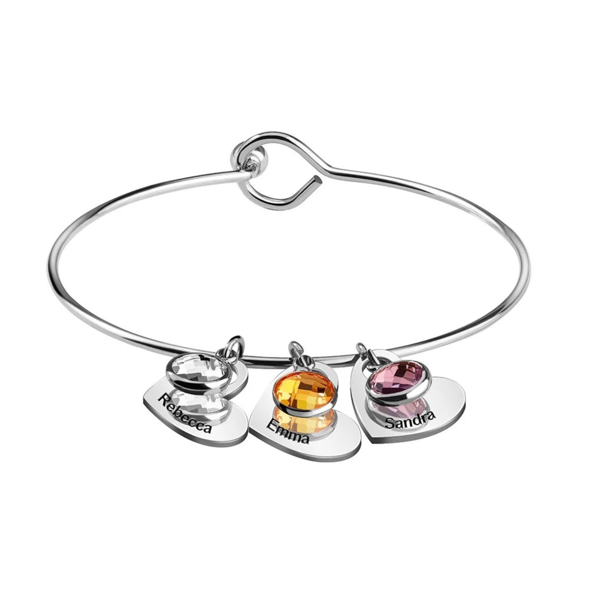 Birthstone Bangle with Engraved Hearts