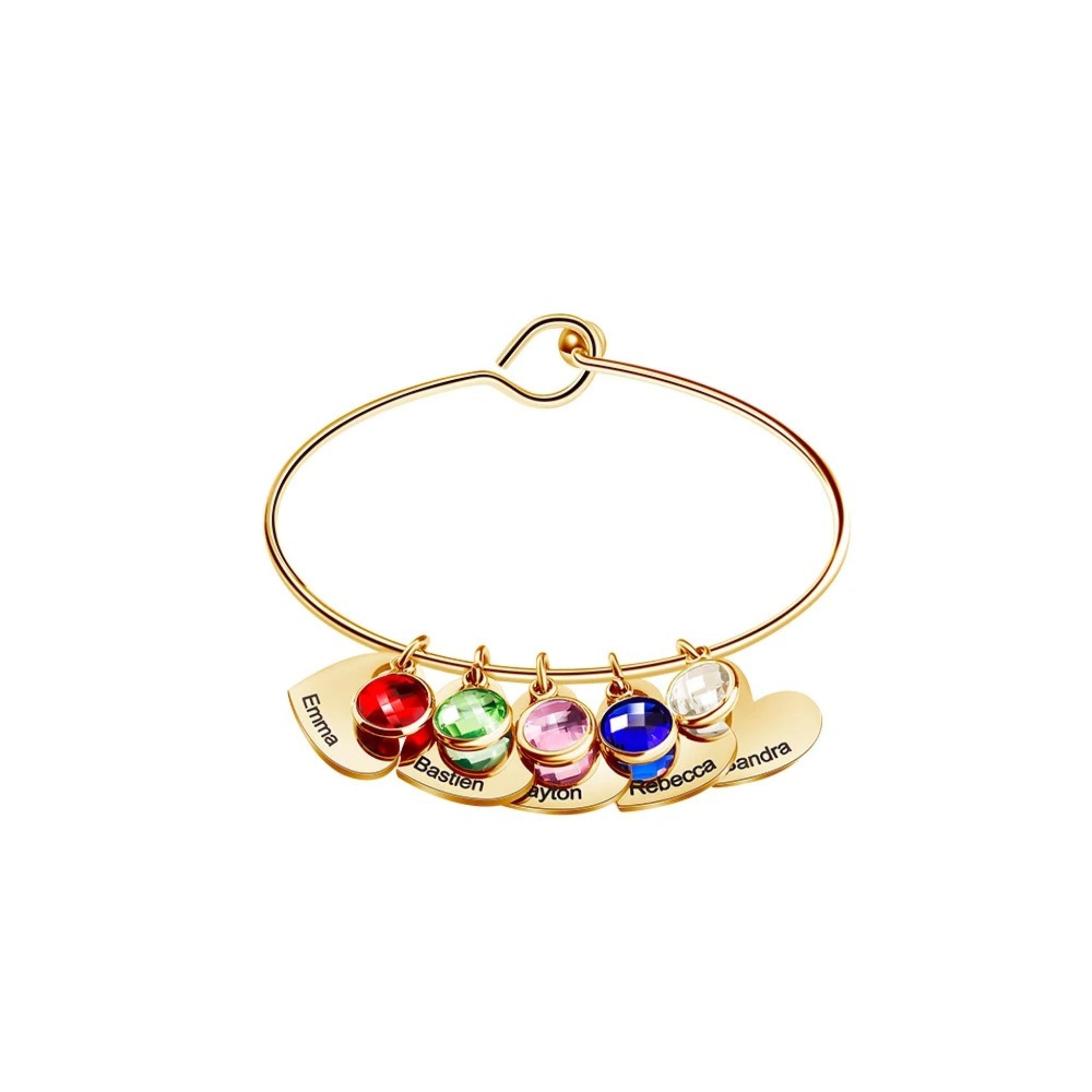 Birthstone Bangle with Engraved Hearts