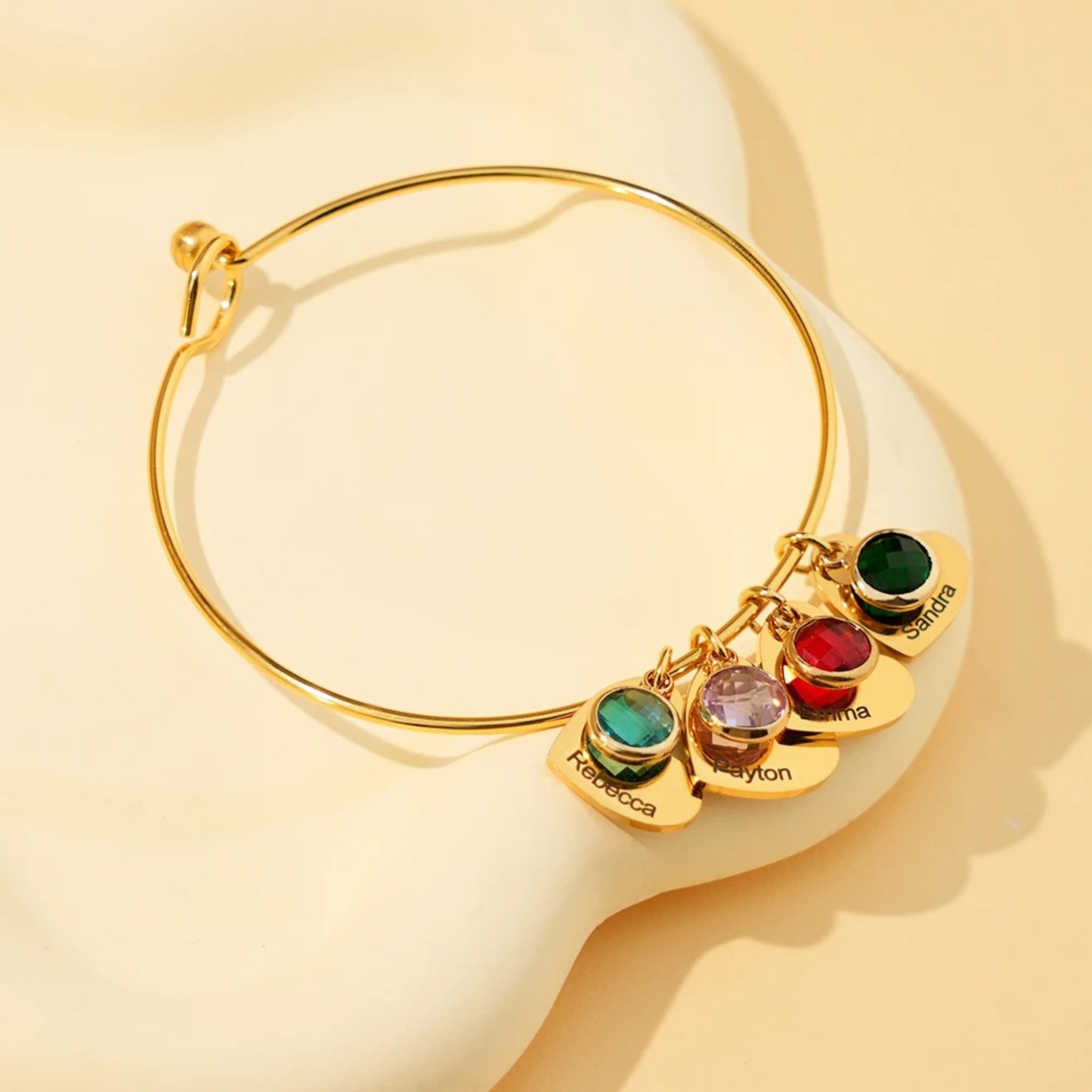 Birthstone Bangle with Engraved Hearts