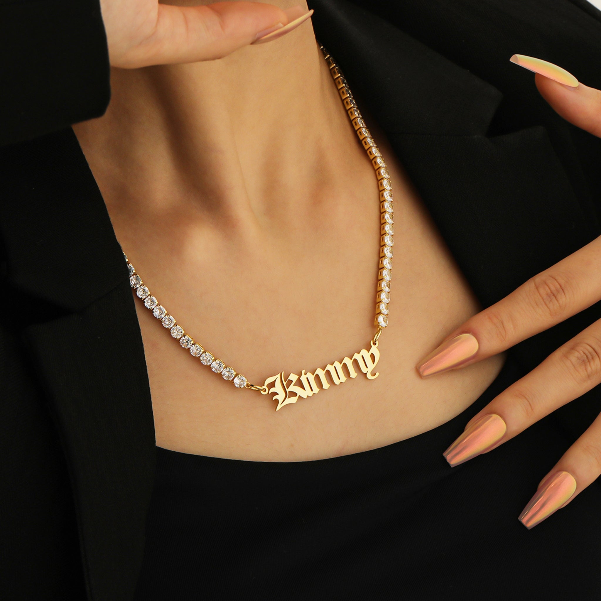 Name Pendant on Sparkling Tennis Chain