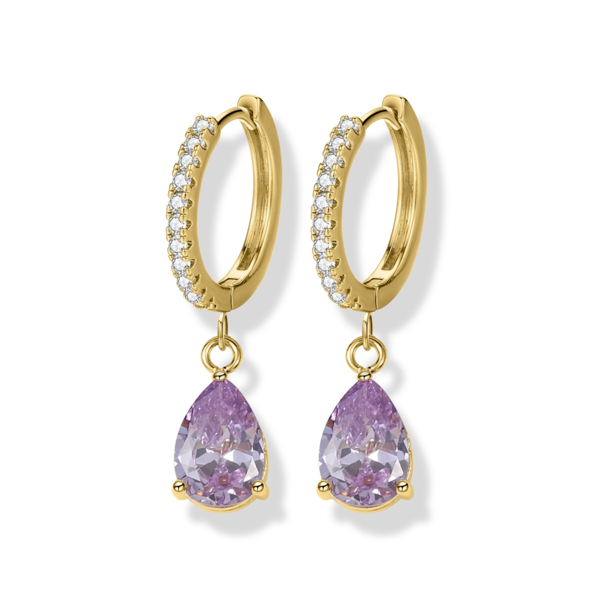 Pave Hoops with Birthstone Charm