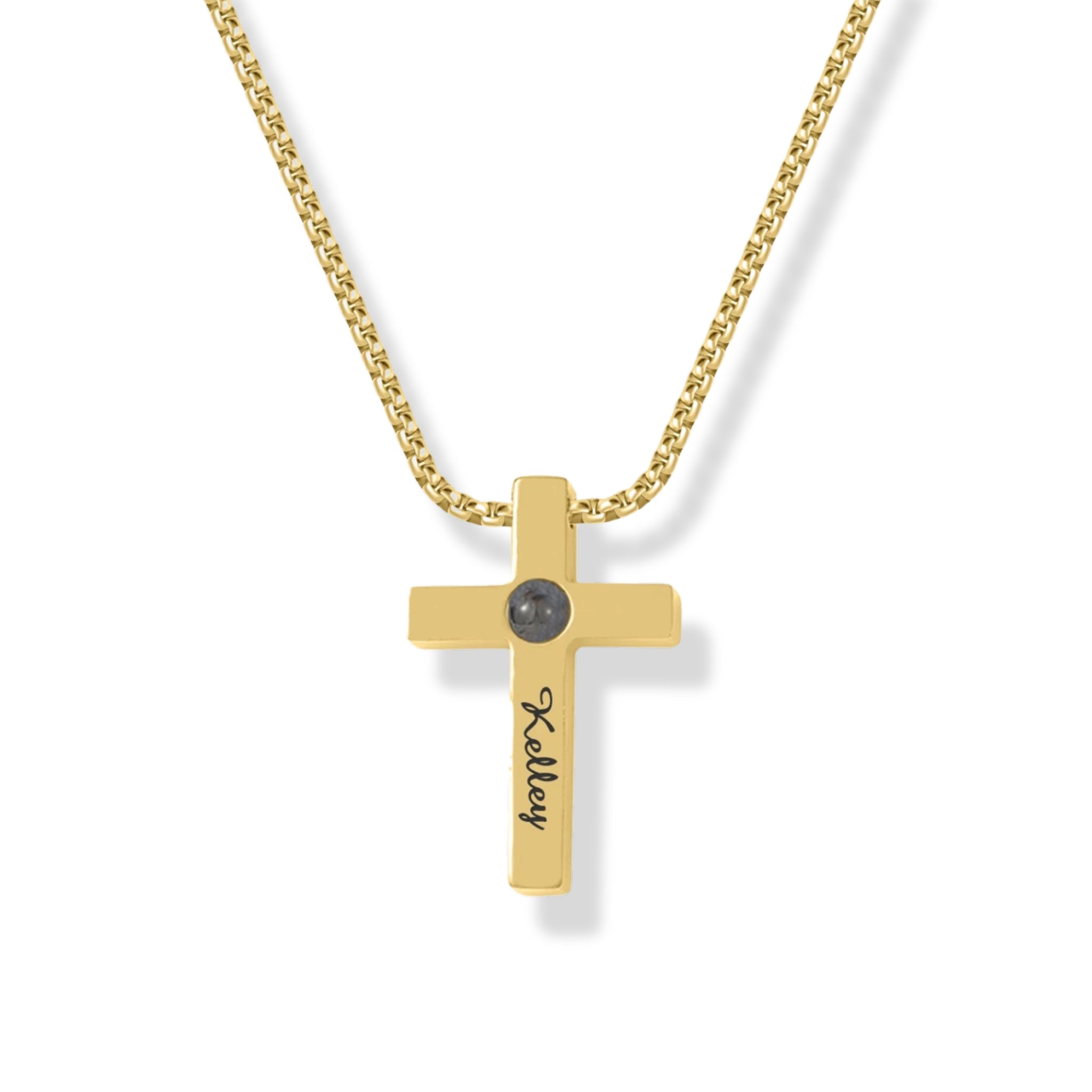 Engraved Cross Pendant with Hidden Photo