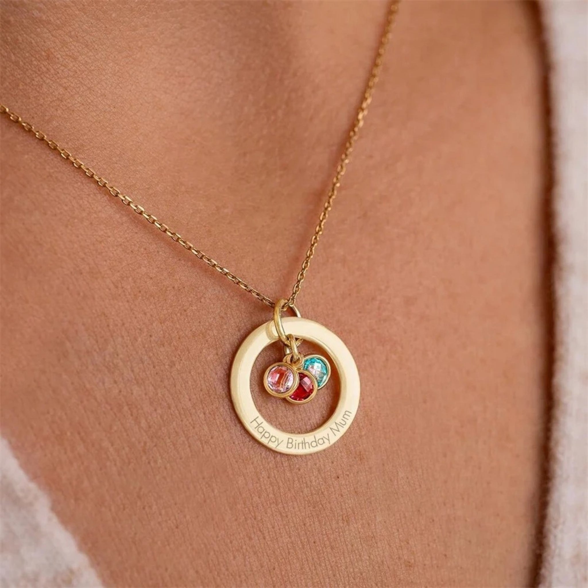 Engraved Ring Pendant with Birthstones