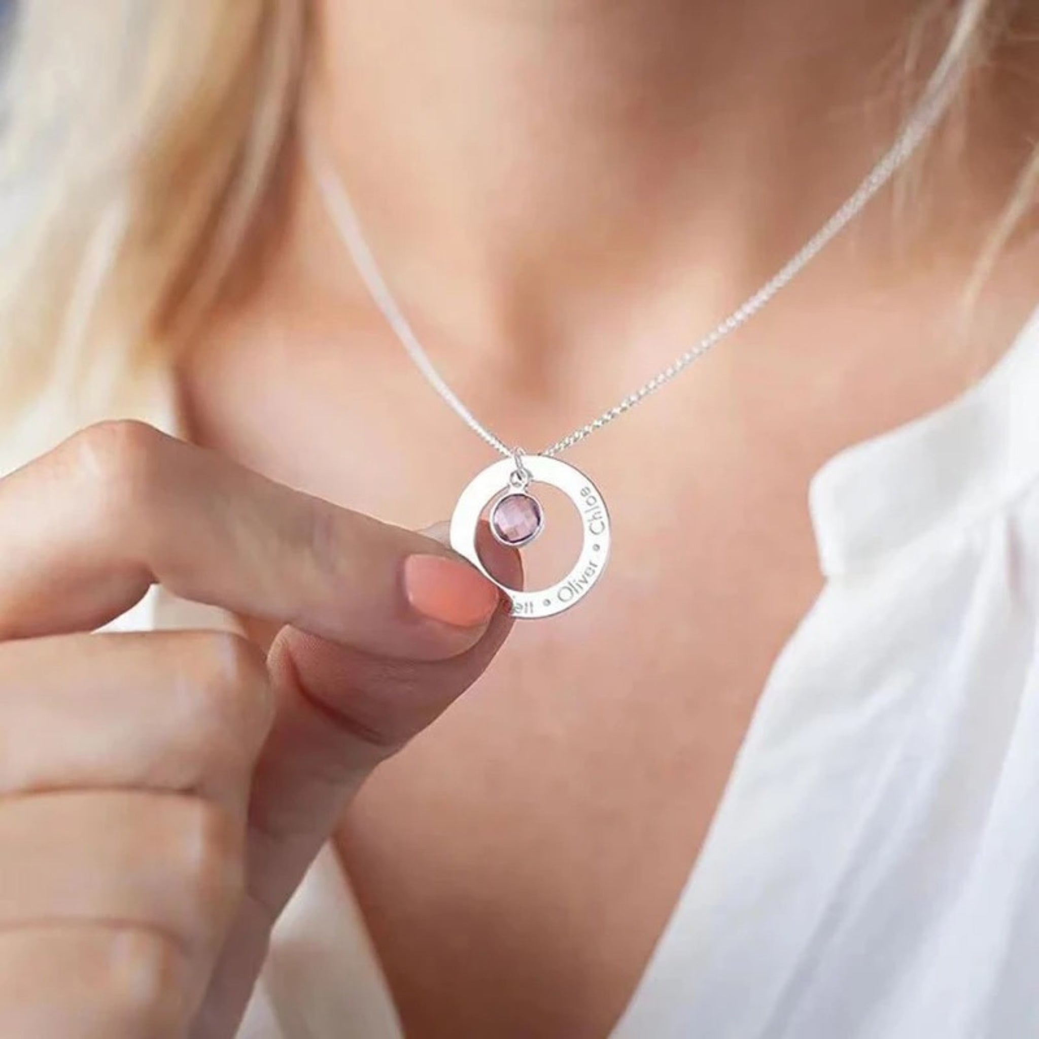 Engraved Ring Pendant with Birthstones