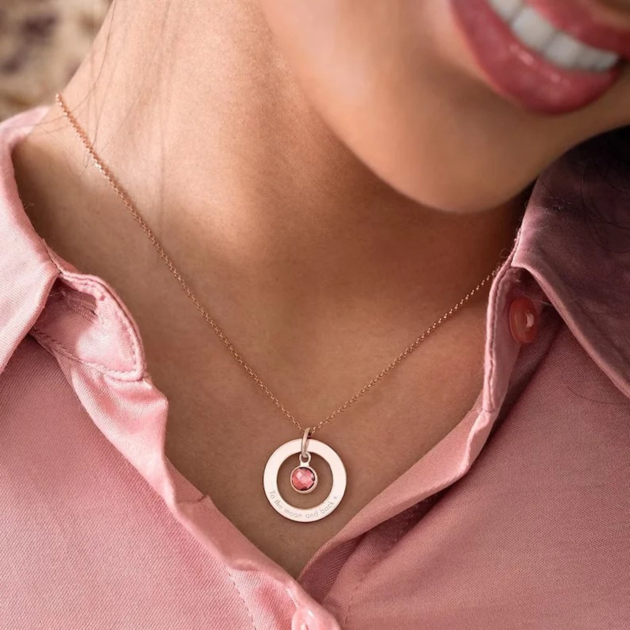 Engraved Ring Pendant with Birthstones