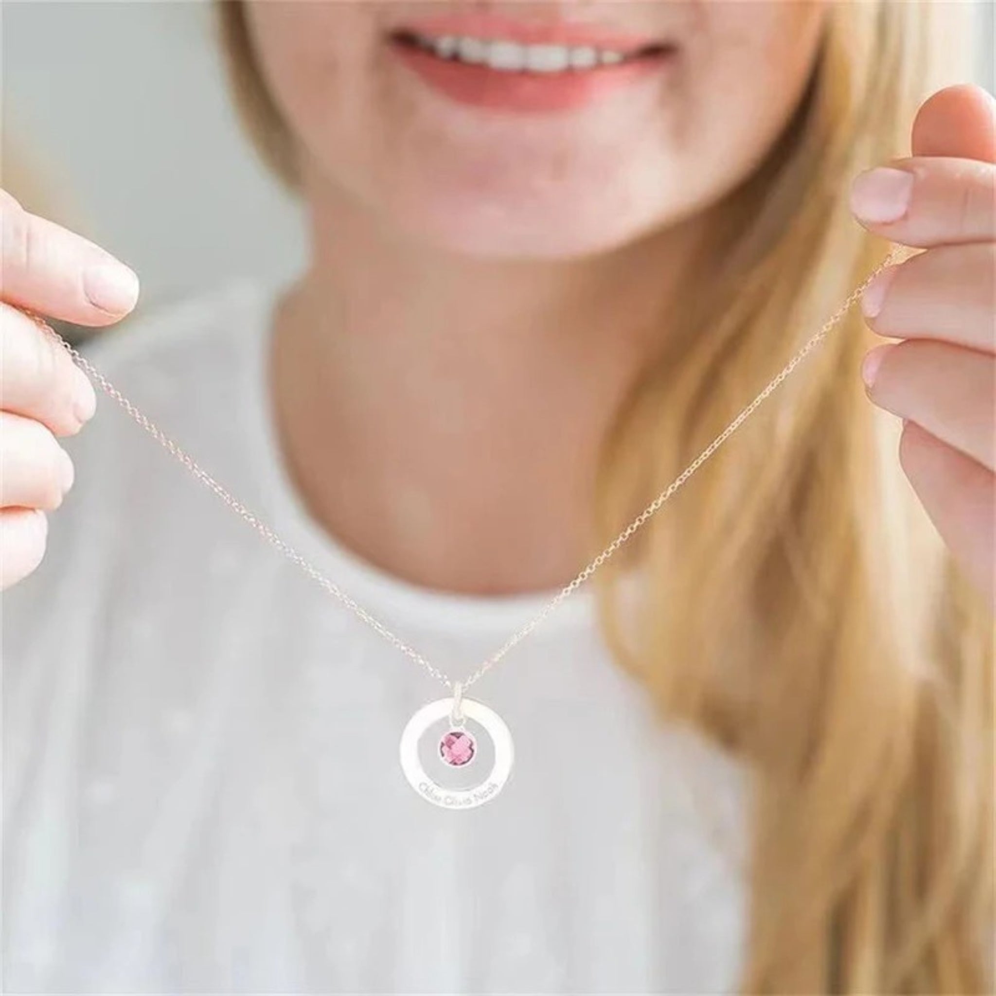 Engraved Ring Pendant with Birthstones