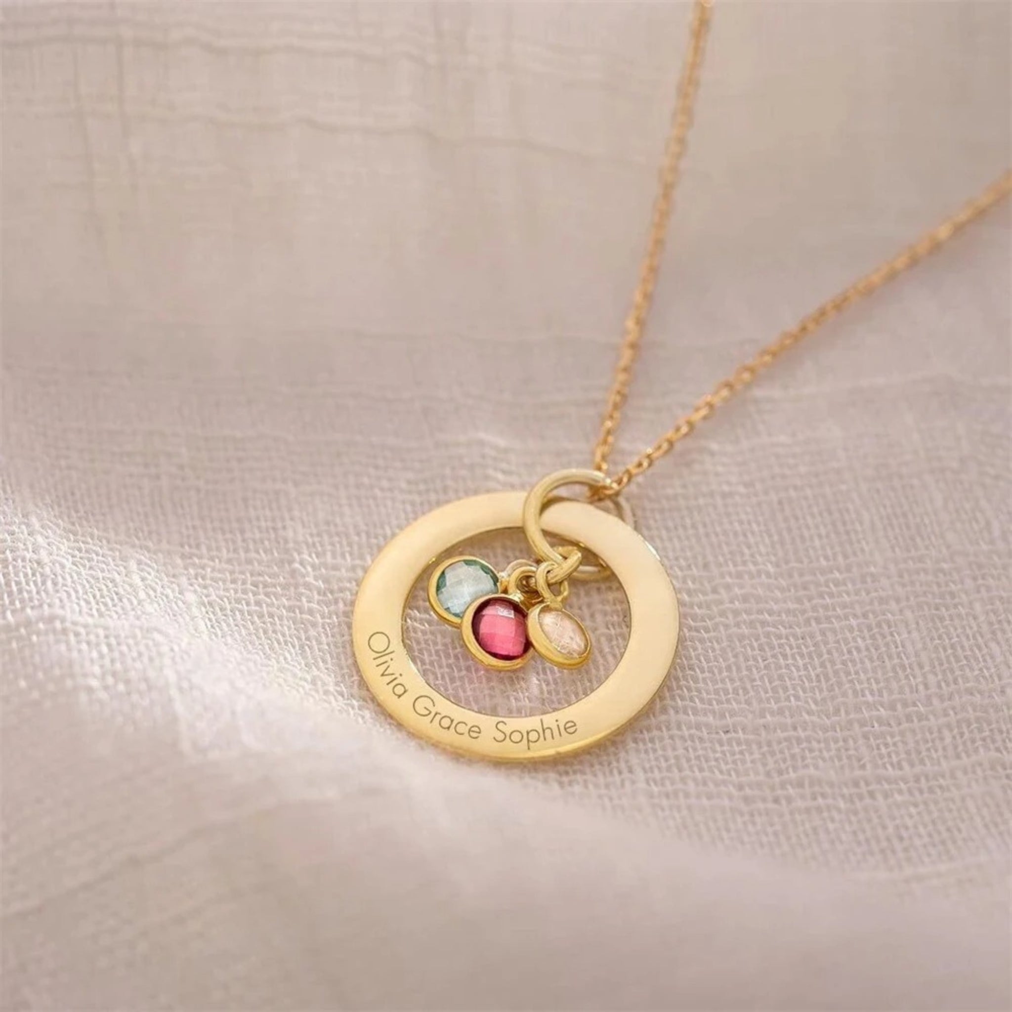 Engraved Ring Pendant with Birthstones