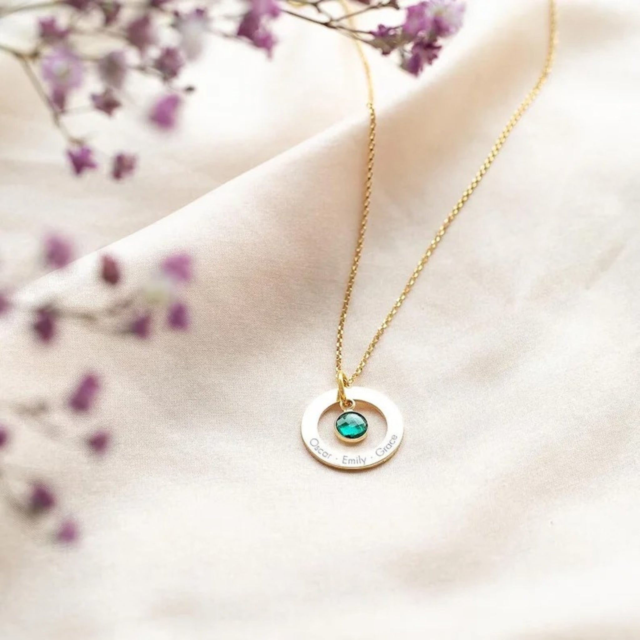 Engraved Ring Pendant with Birthstones