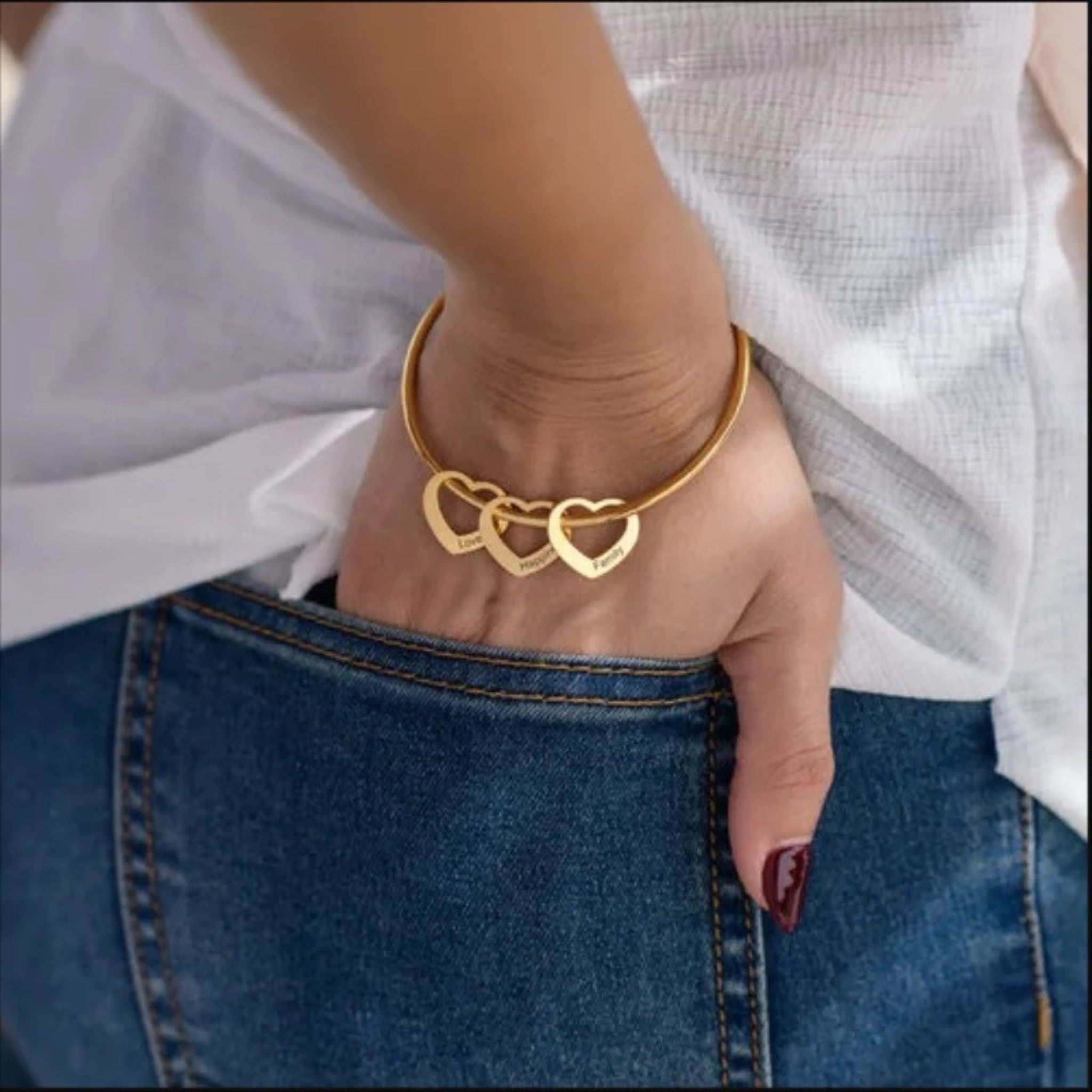 Engraved Hearts Charm Bangle