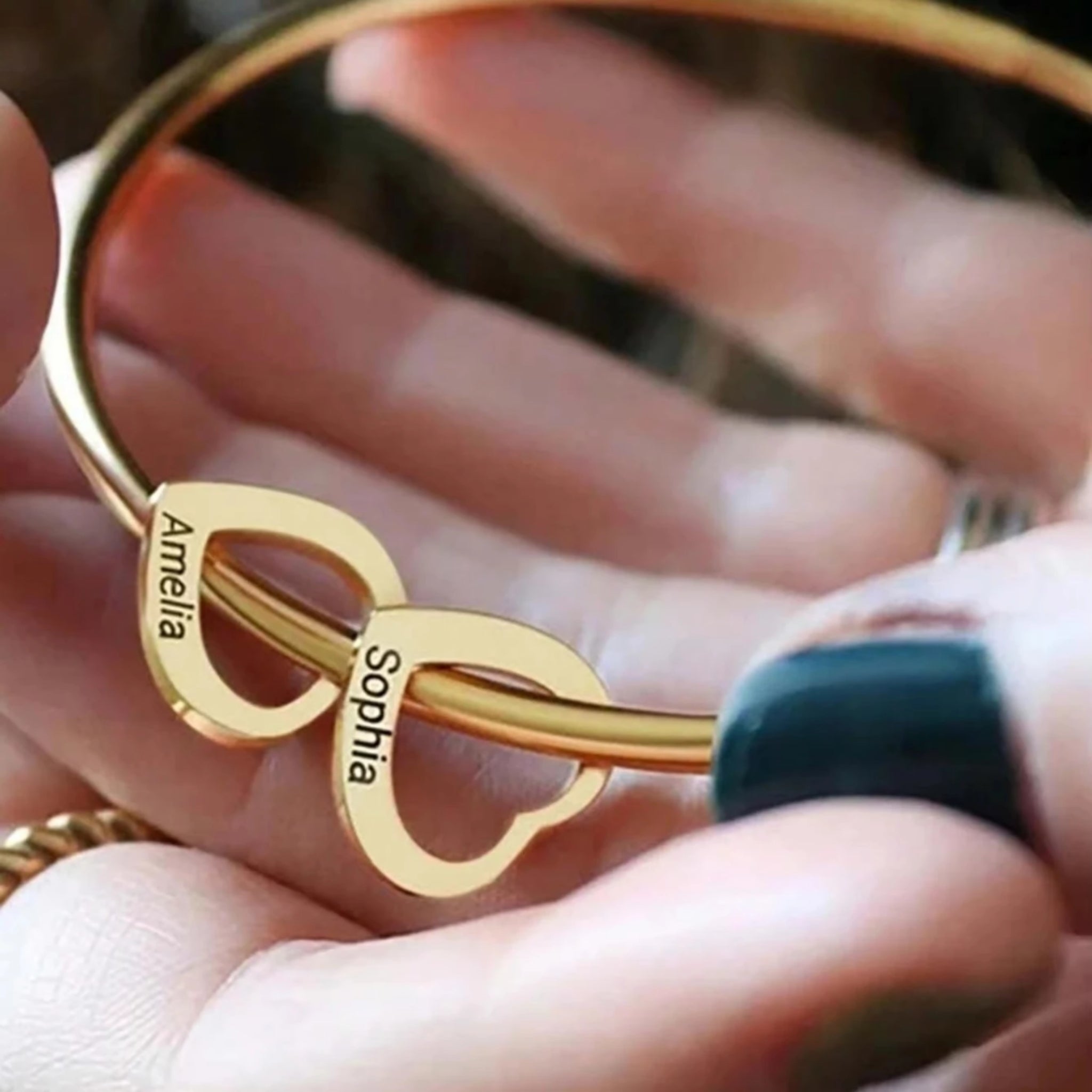 Engraved Hearts Charm Bangle