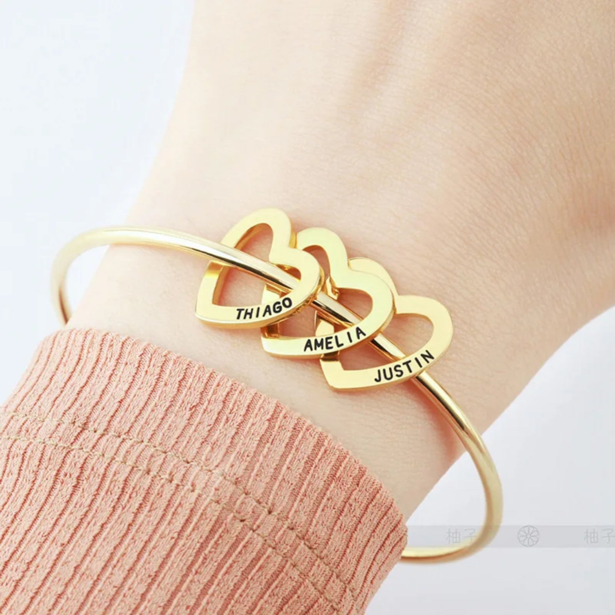 Engraved Hearts Charm Bangle