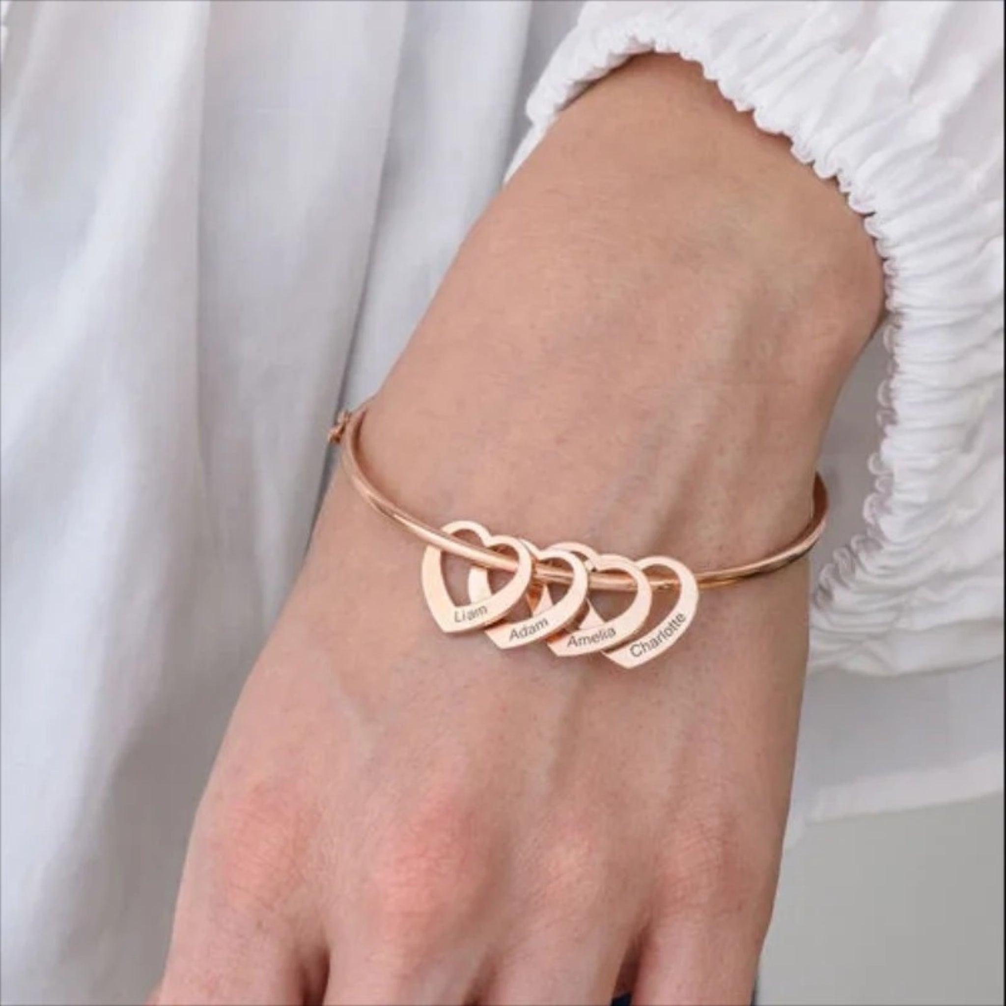 Engraved Hearts Charm Bangle