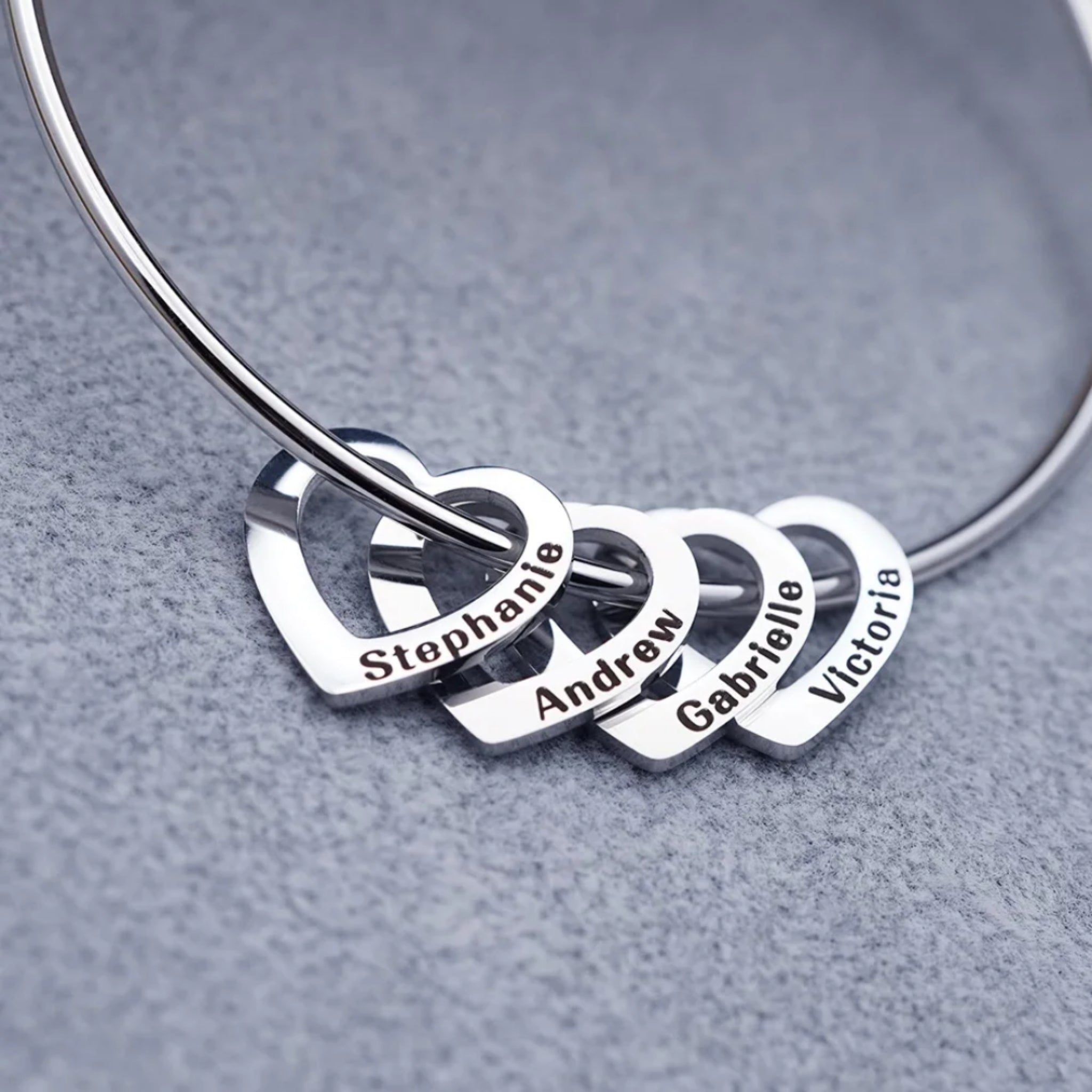 Engraved Hearts Charm Bangle