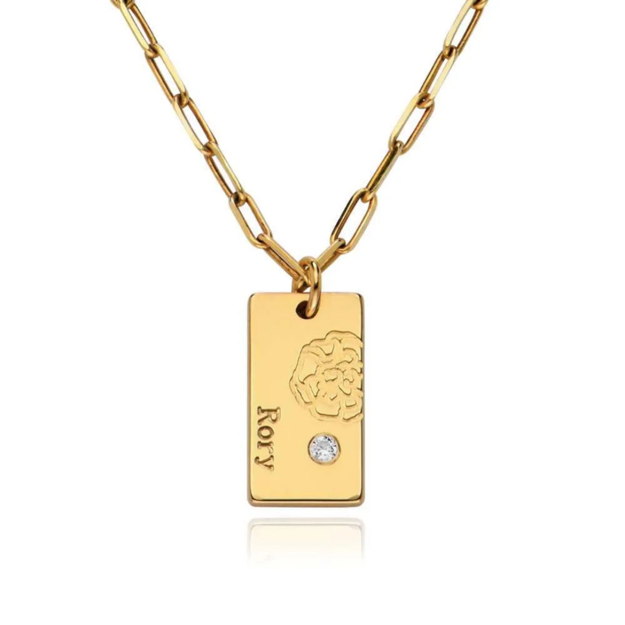 Birth Flower Necklace with Birthstone and Name