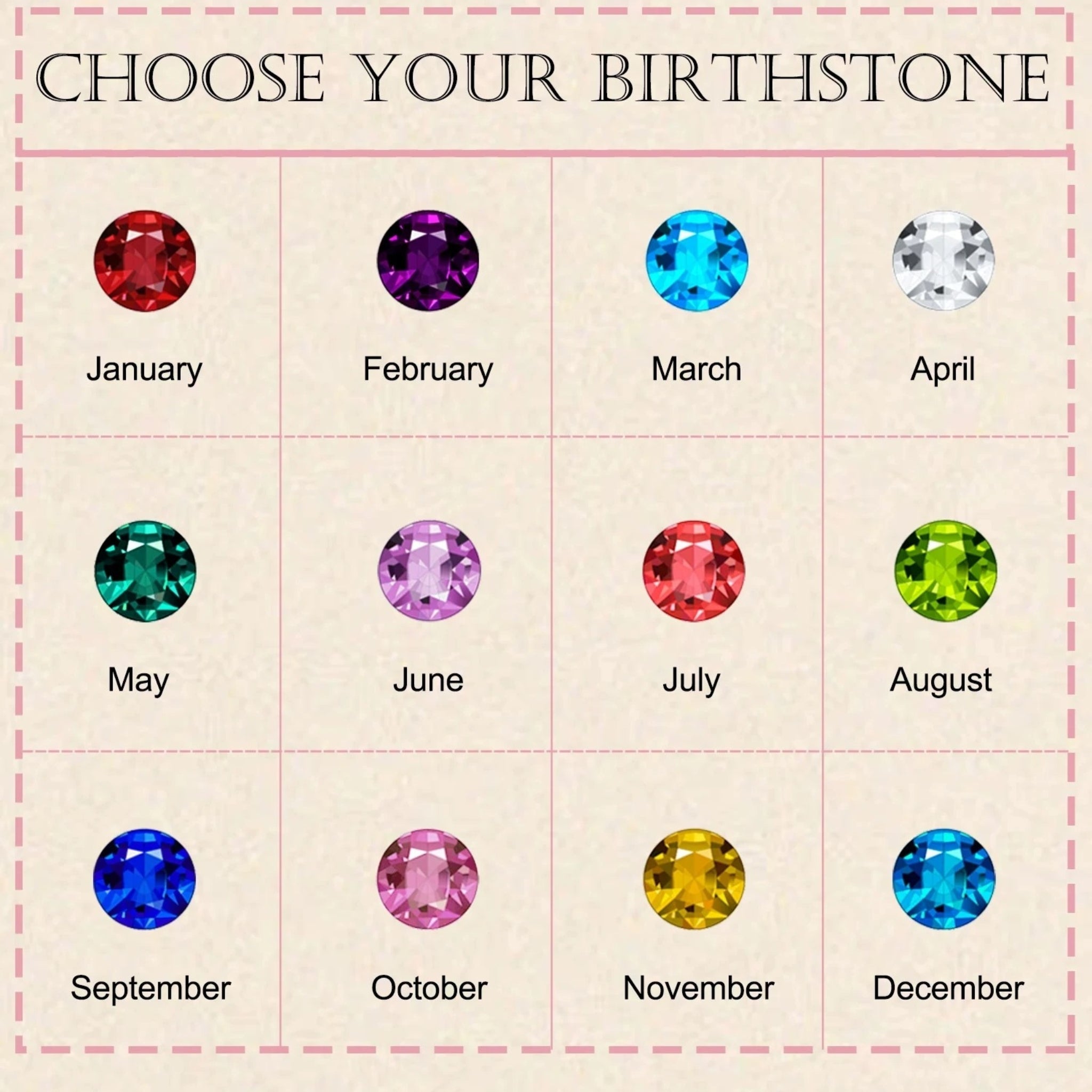 Birth Flower Necklace with Birthstone and Name