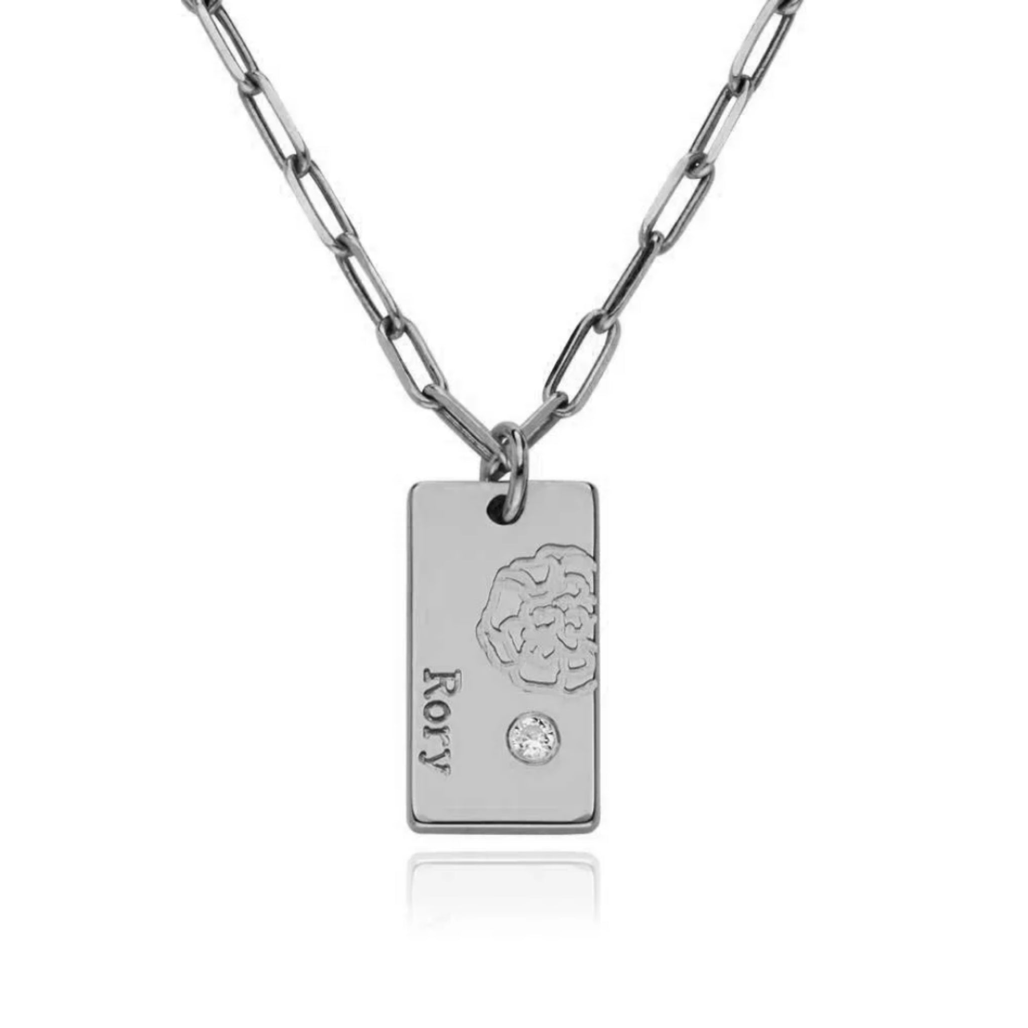 Birth Flower Necklace with Birthstone and Name