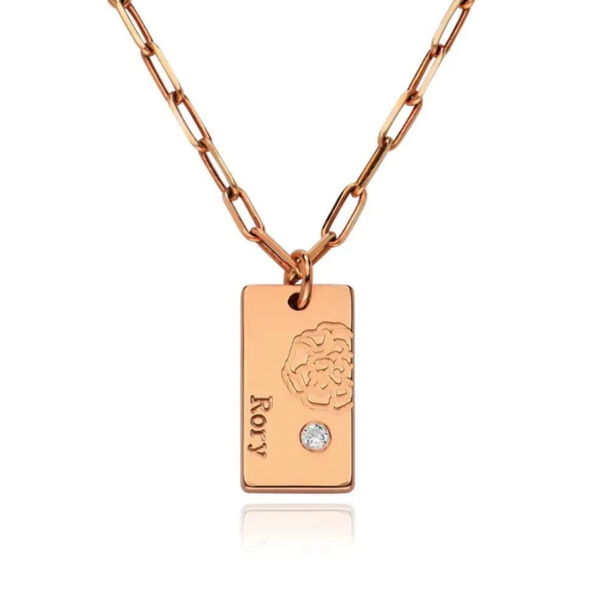 Birth Flower Necklace with Birthstone and Name