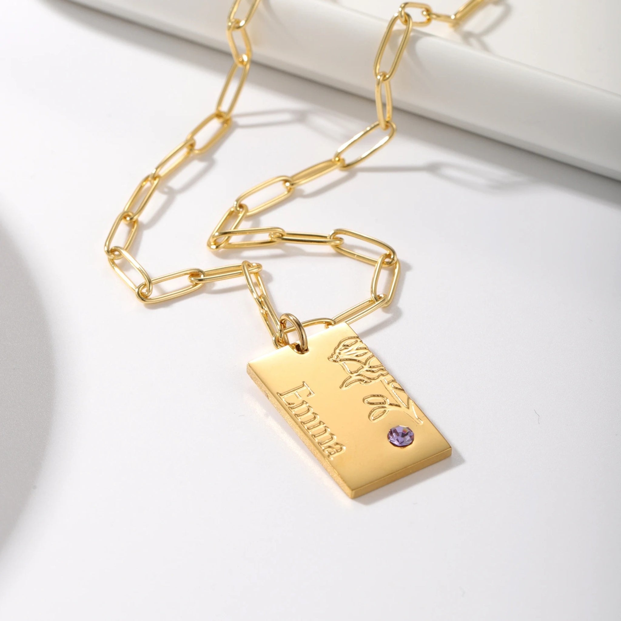 Birth Flower Necklace with Birthstone and Name
