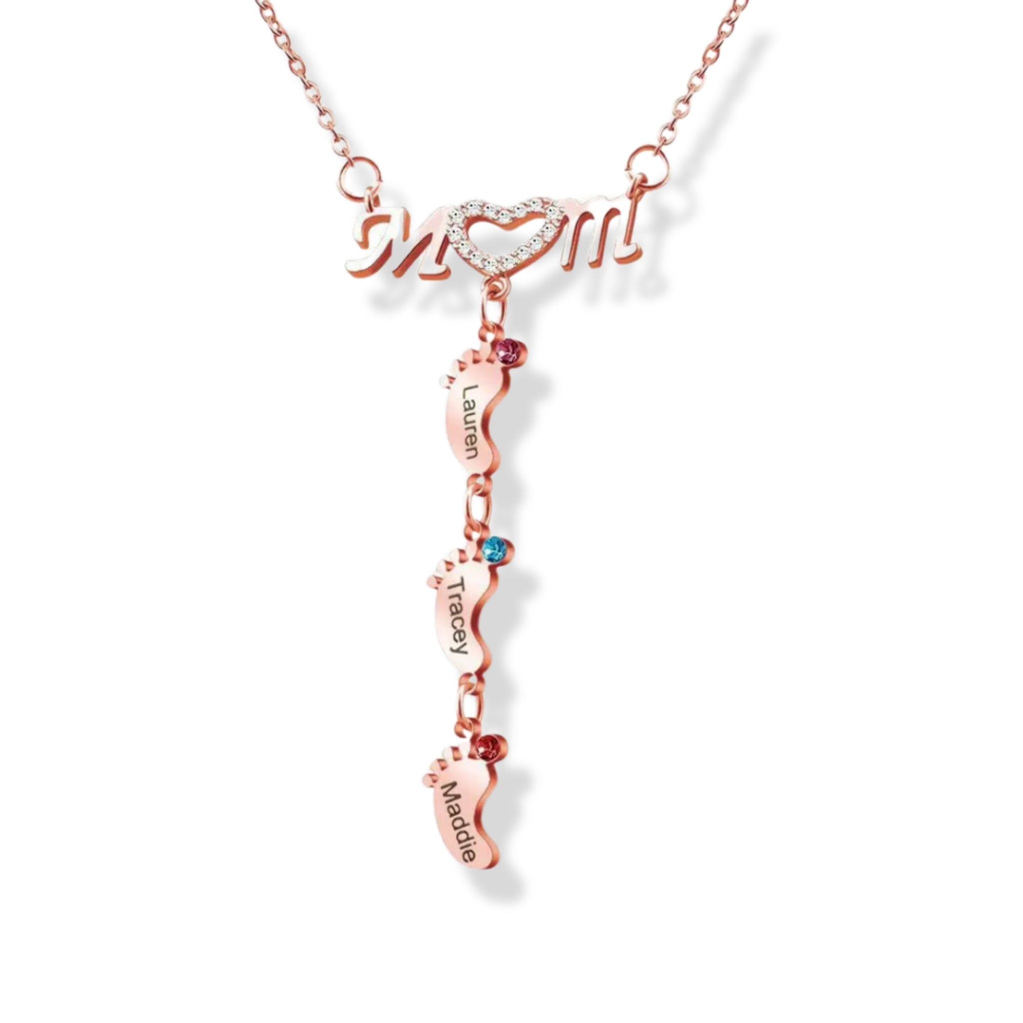 Mom Footprint & Birthstone Drop Necklace