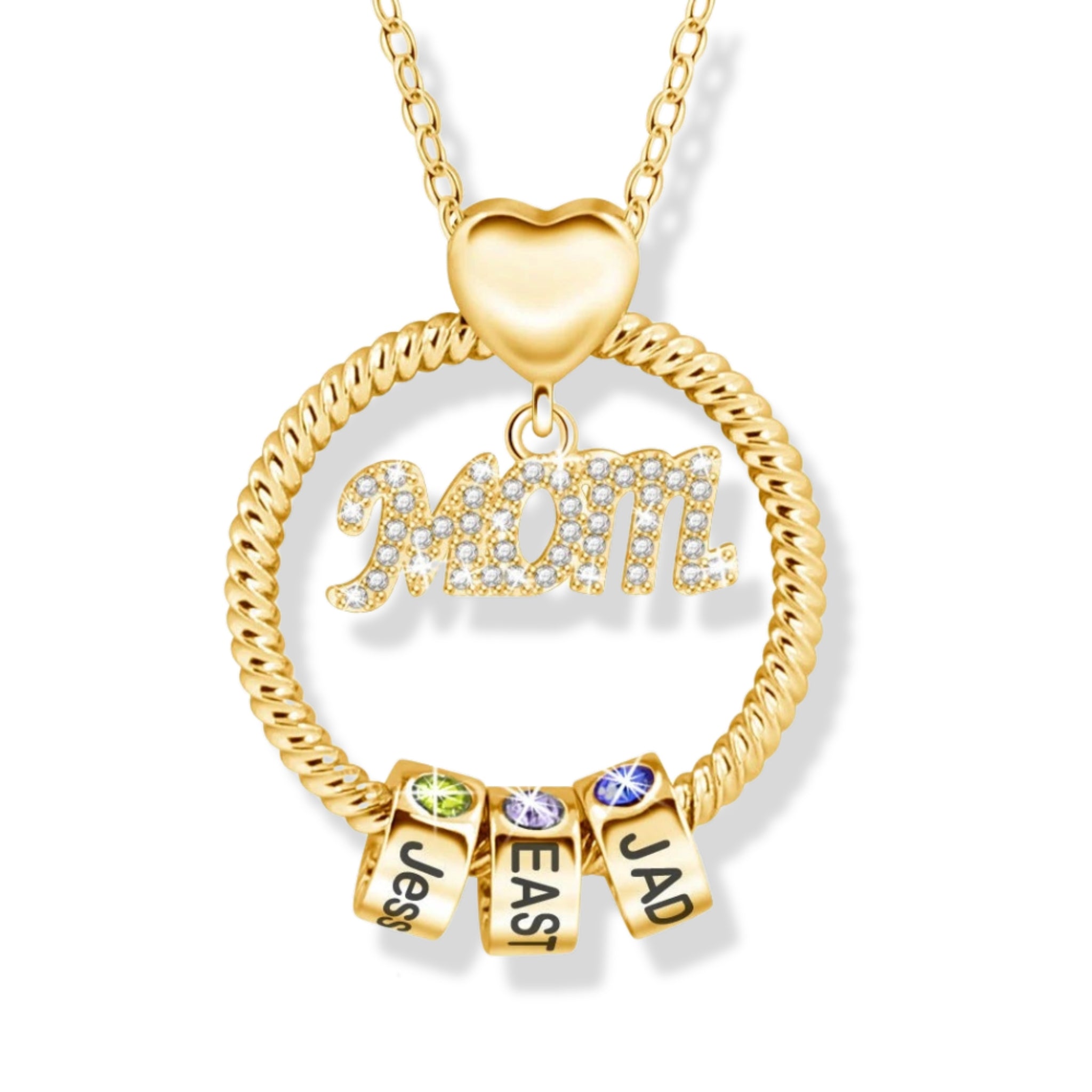 Mom Ring Pendant with Engraved Birthstone Charms