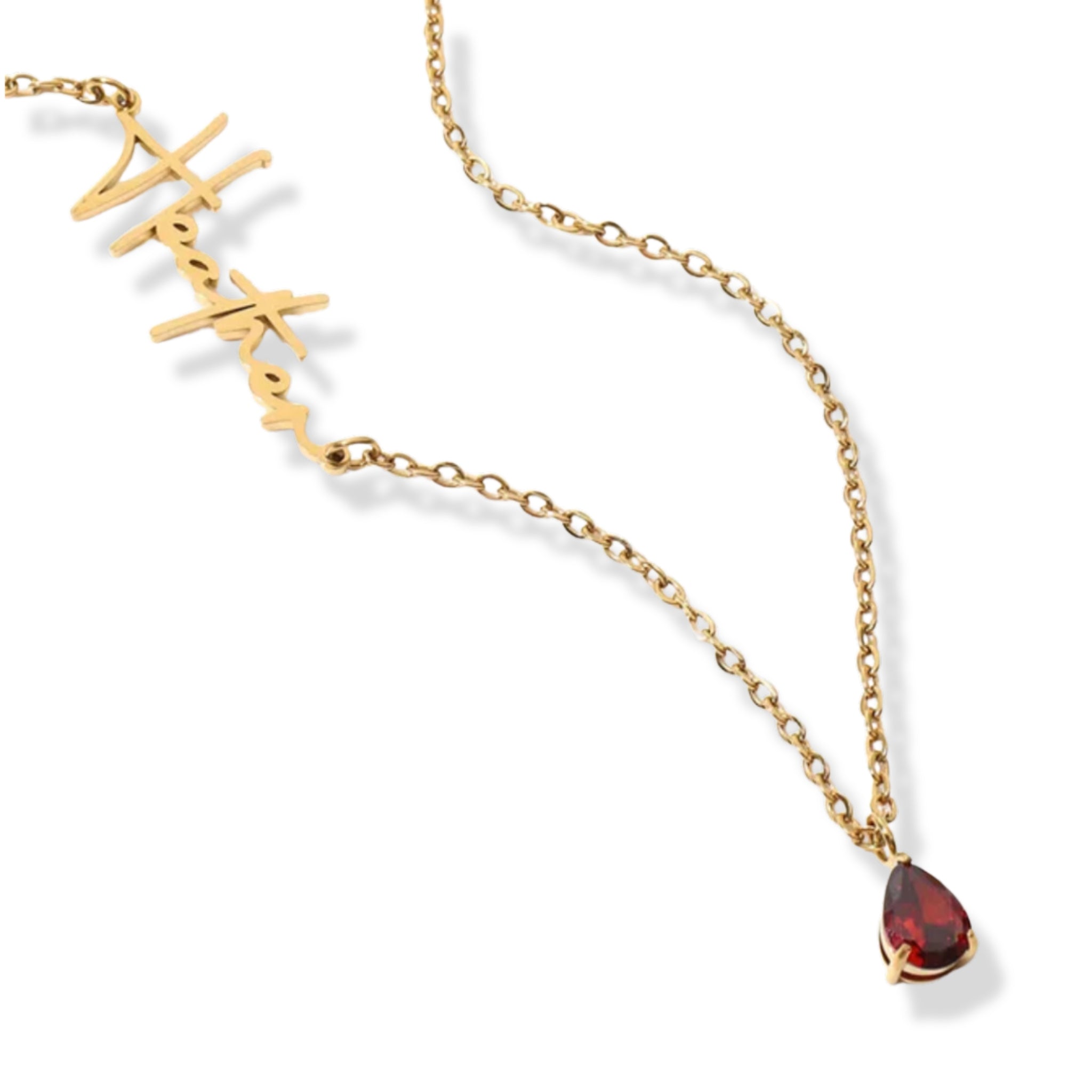 Teardrop Birthstone Name Necklace