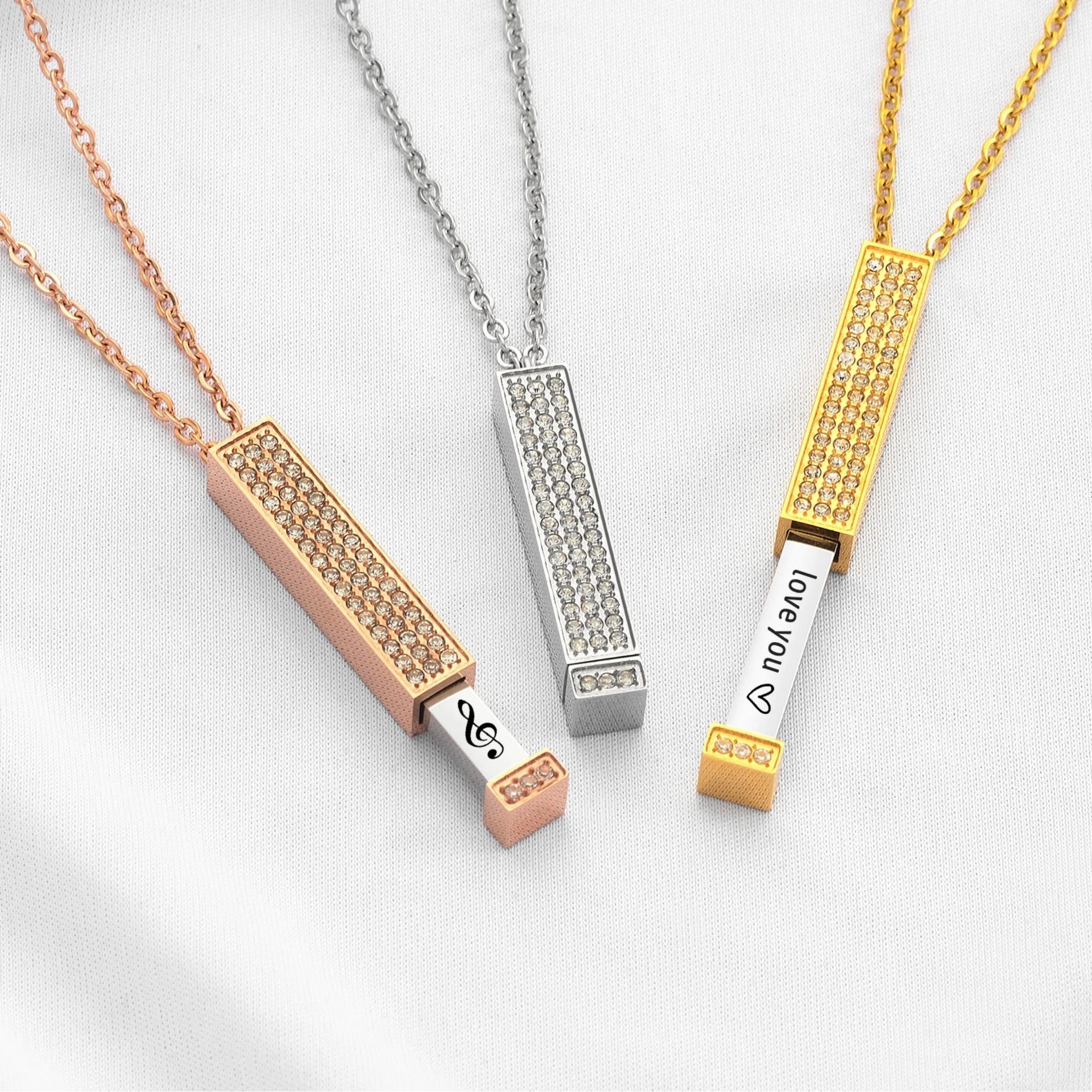 Shimmering Bar Pendant with Secret Engraving