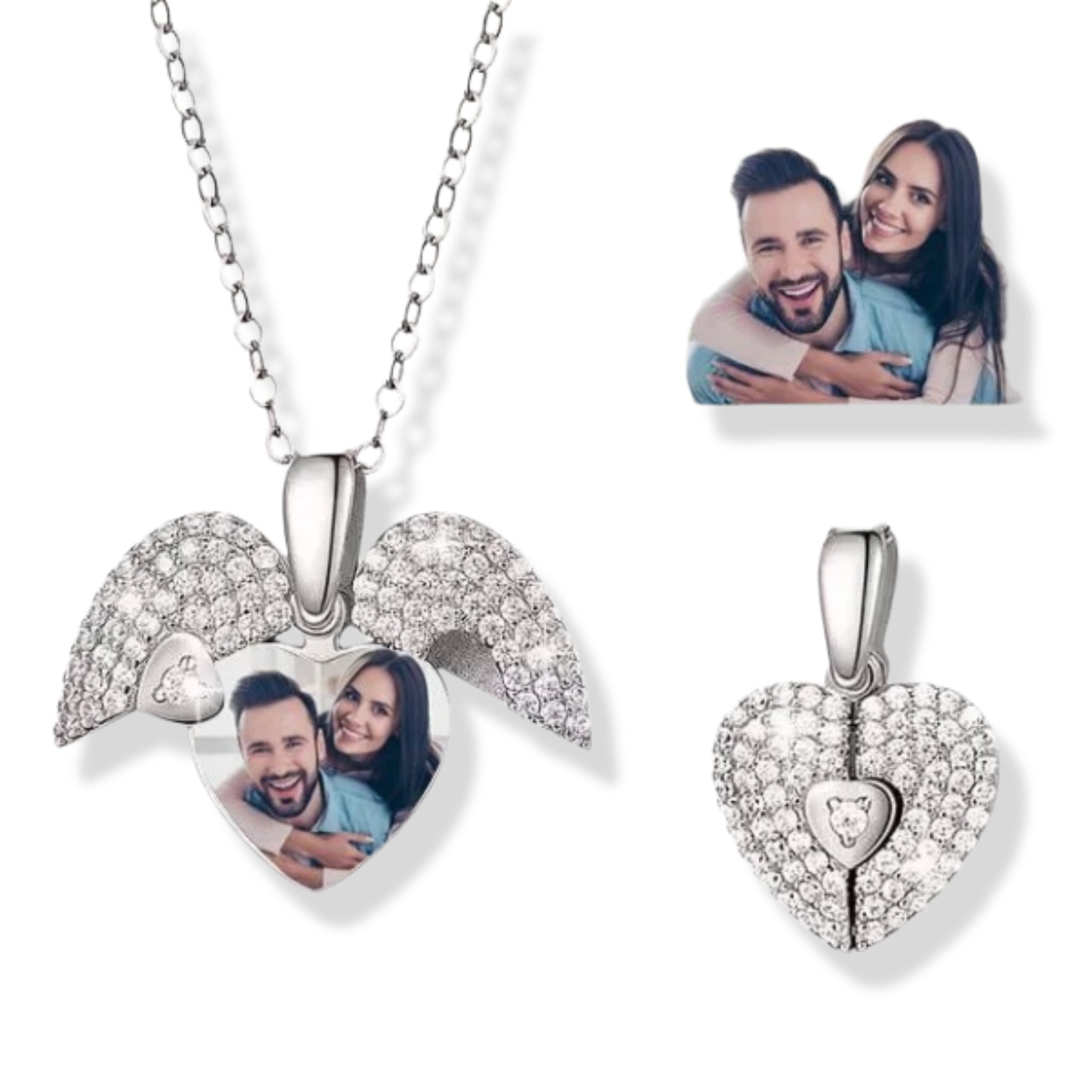 Sparkling Angel Wing Heart Necklace with Photo