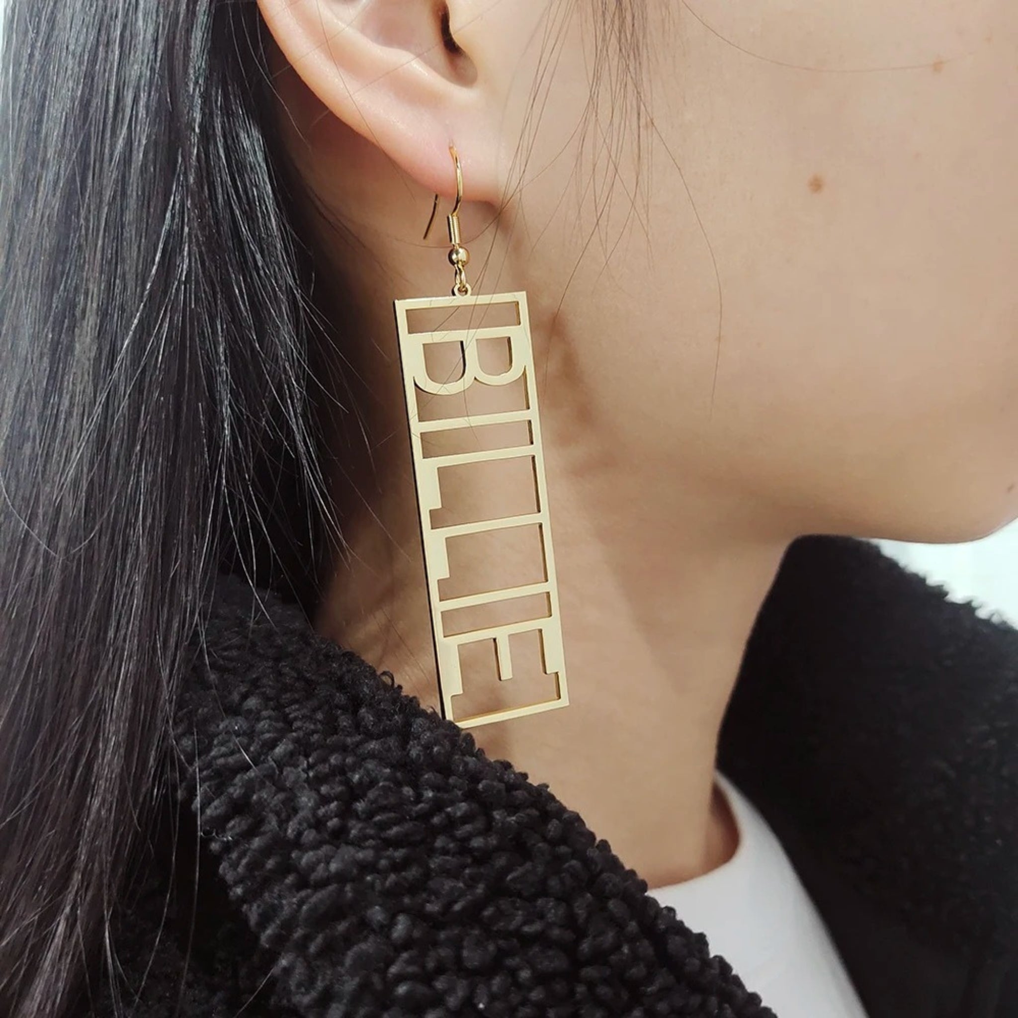 Rectangular Cutout Name Earrings