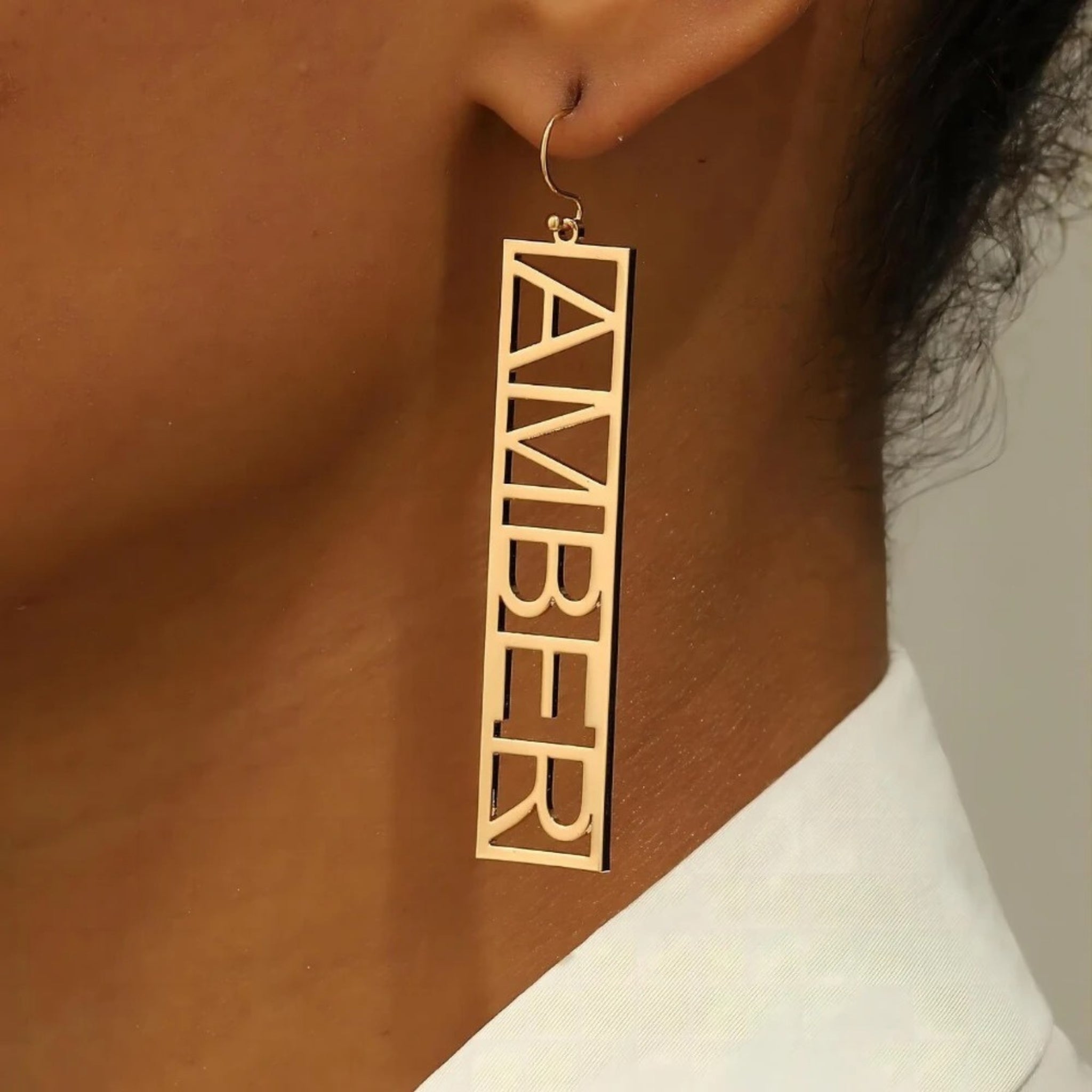 Rectangular Cutout Name Earrings