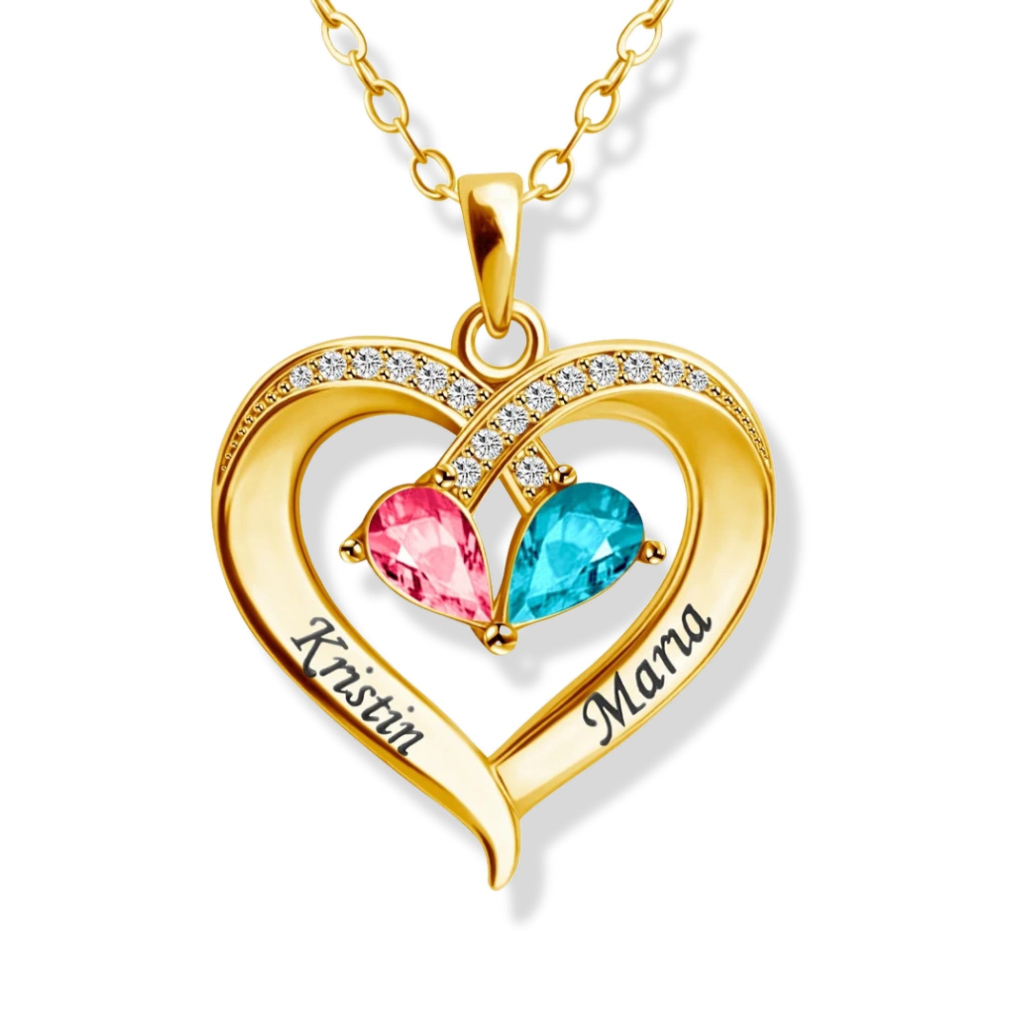 'Toi et Moi' Heart Pendant Birthstone Necklace