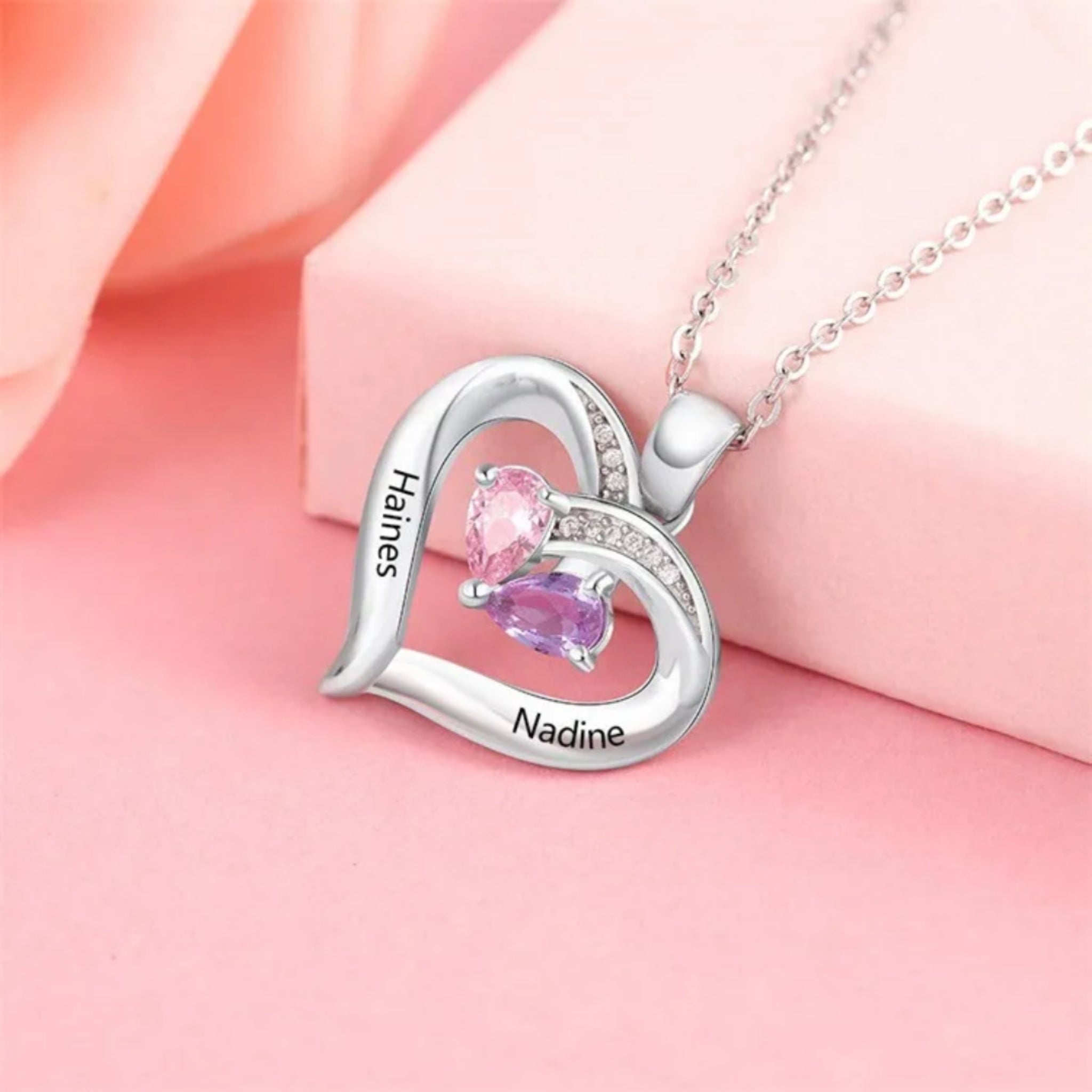 'Toi et Moi' Heart Pendant Birthstone Necklace