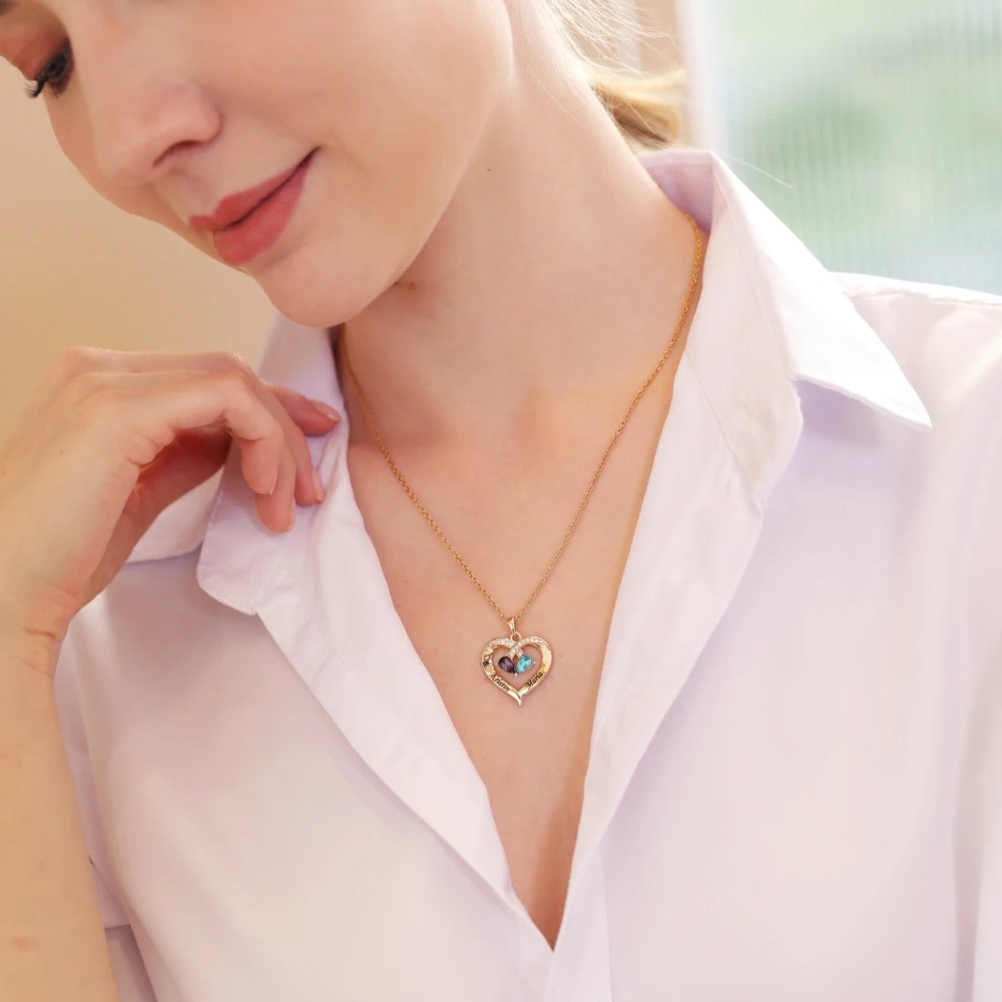 'Toi et Moi' Heart Pendant Birthstone Necklace