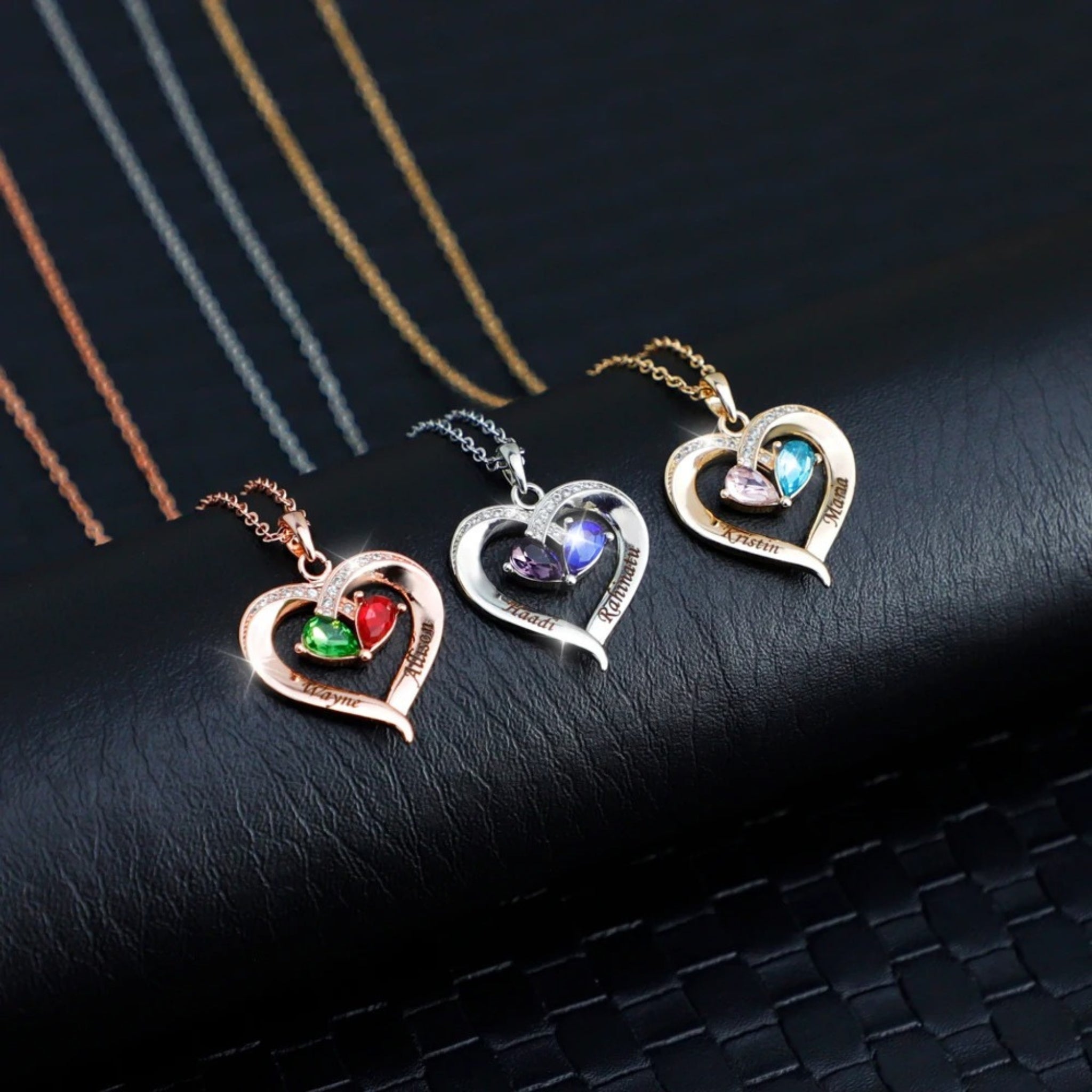 'Toi et Moi' Heart Pendant Birthstone Necklace