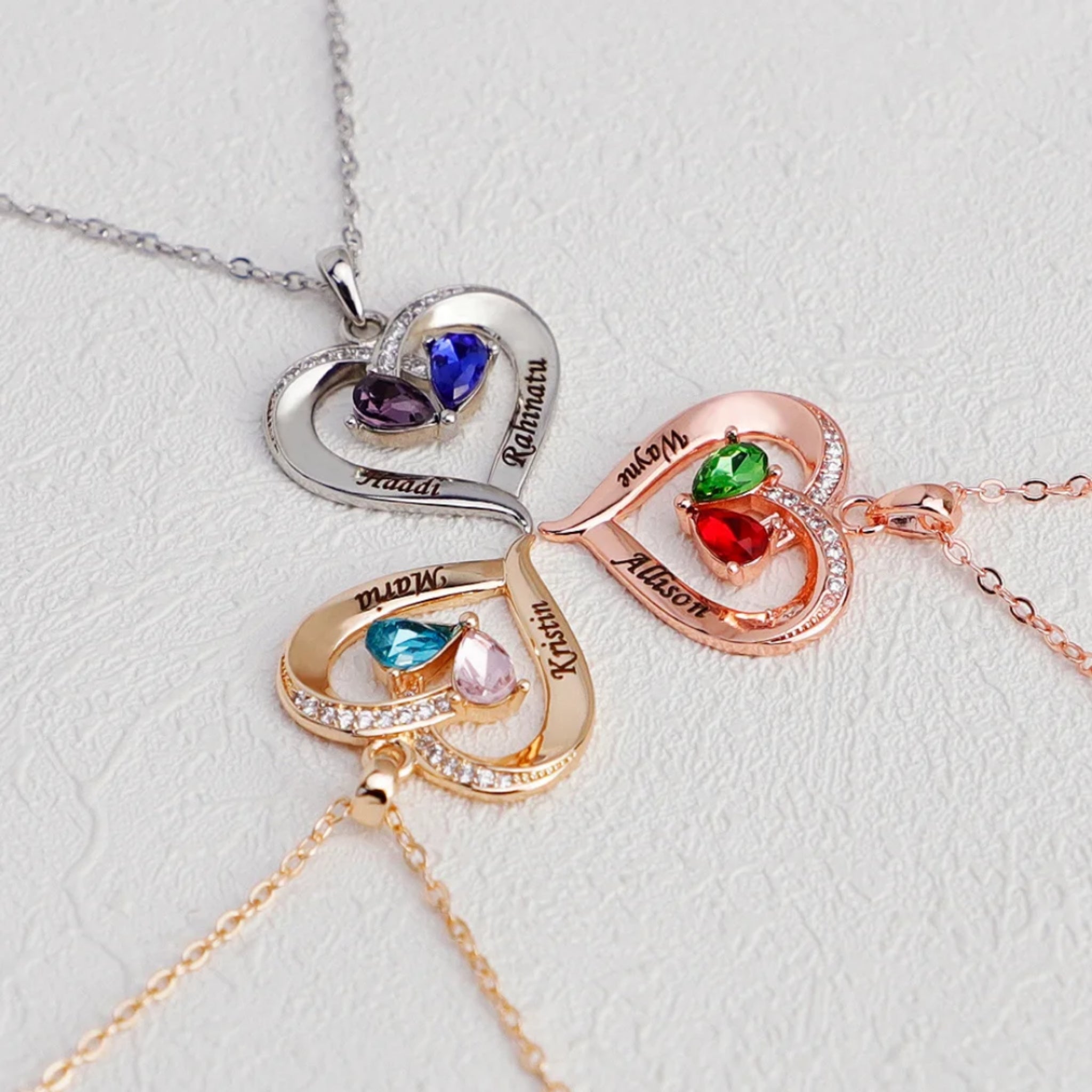 'Toi et Moi' Heart Pendant Birthstone Necklace