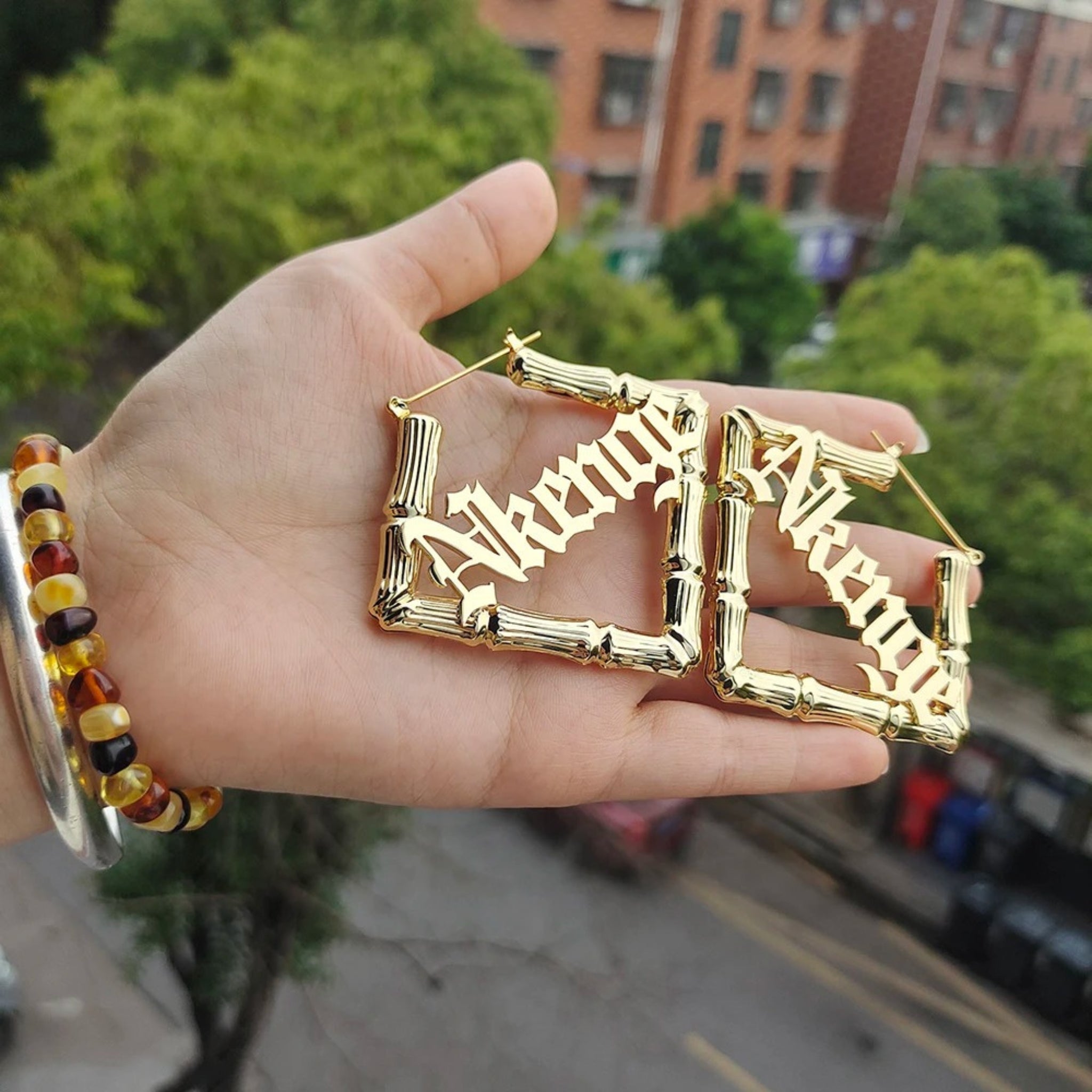 Square Bamboo Name Hoops