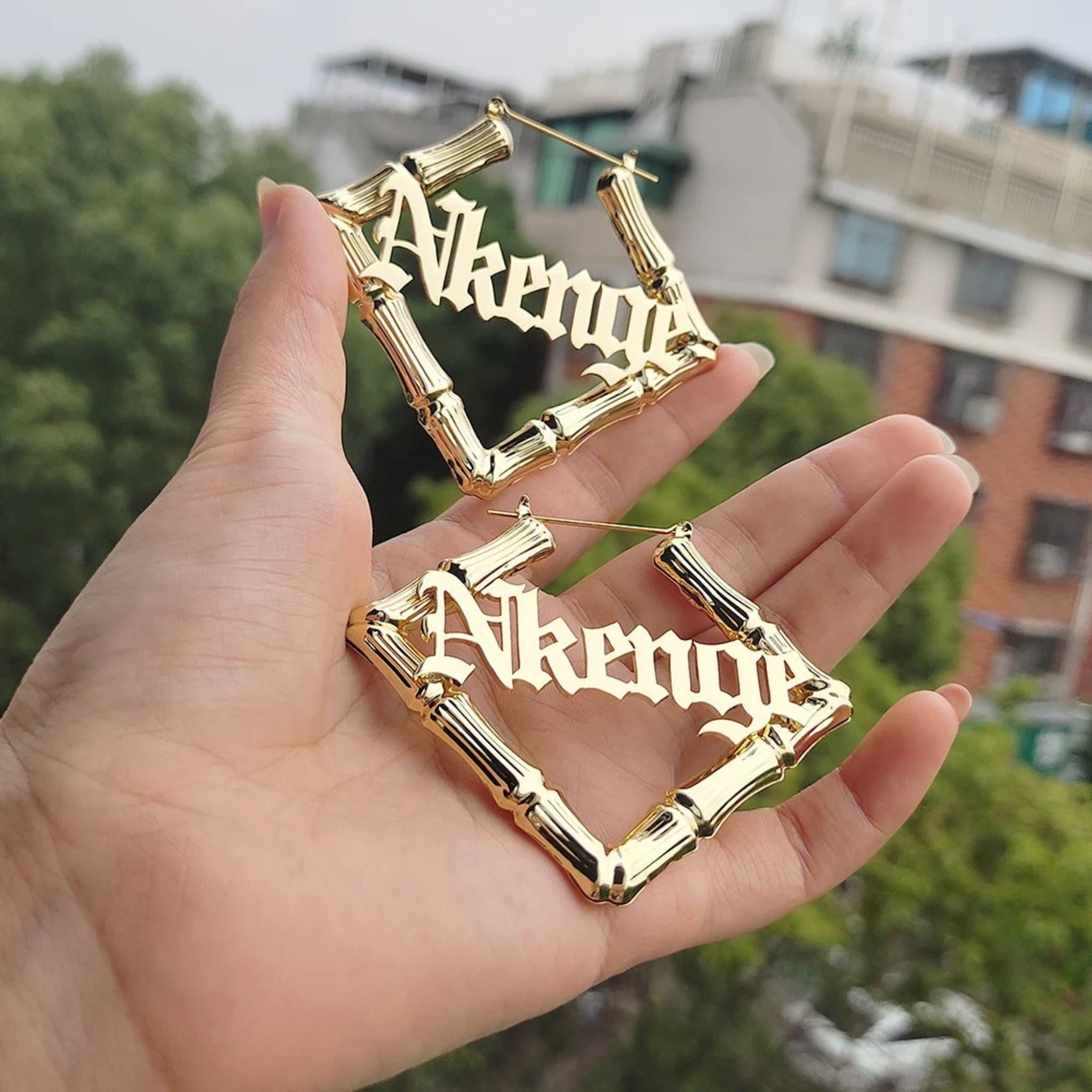 Square Bamboo Name Hoops