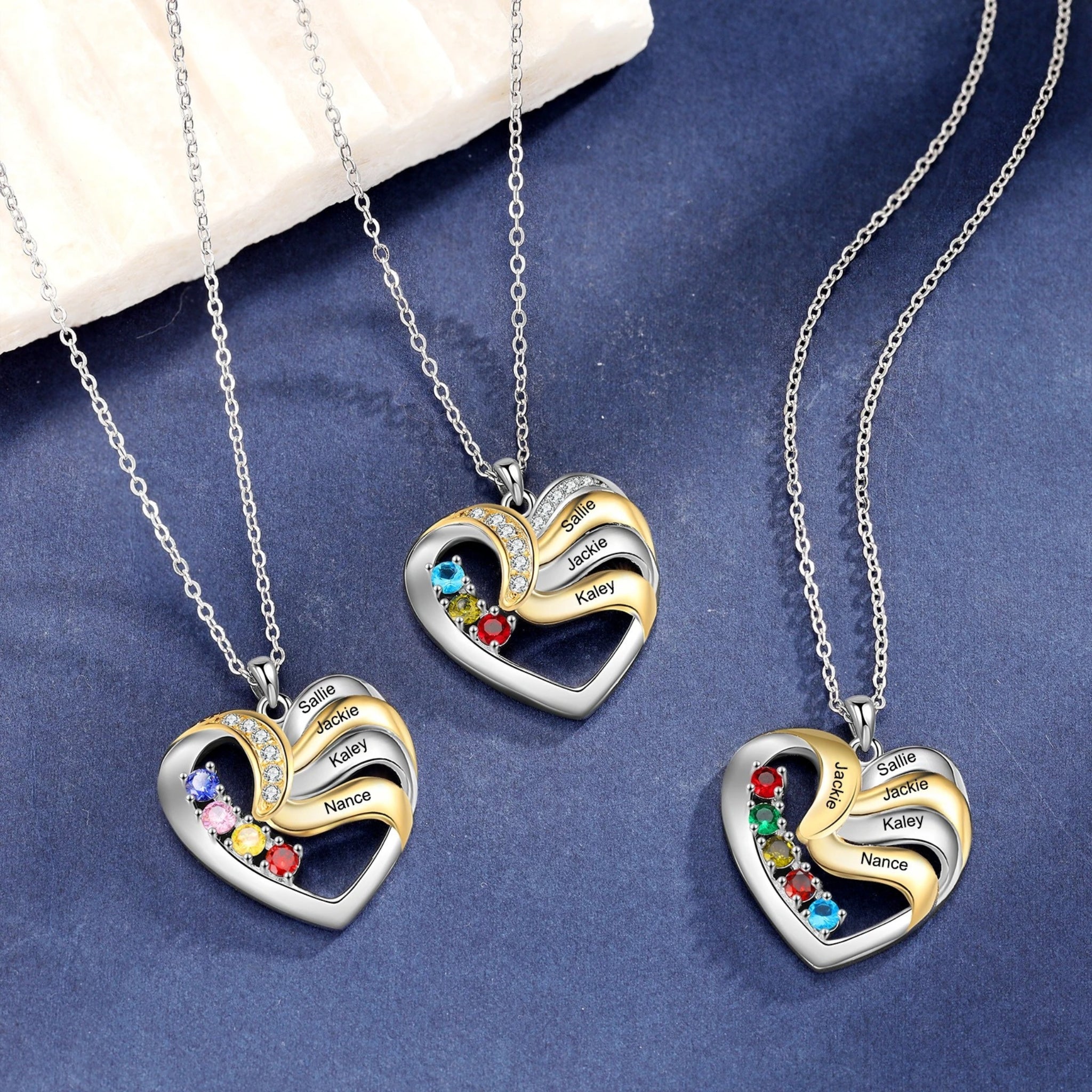 Multi-Name and Birthstone Heart Pendant