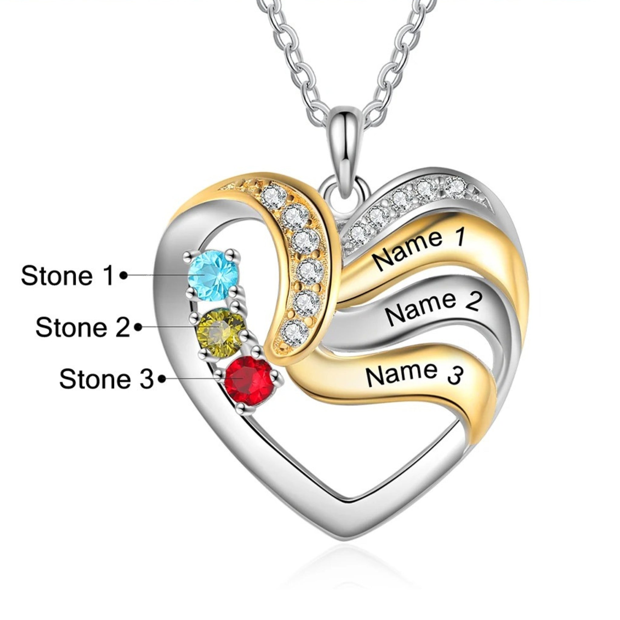 Multi-Name and Birthstone Heart Pendant