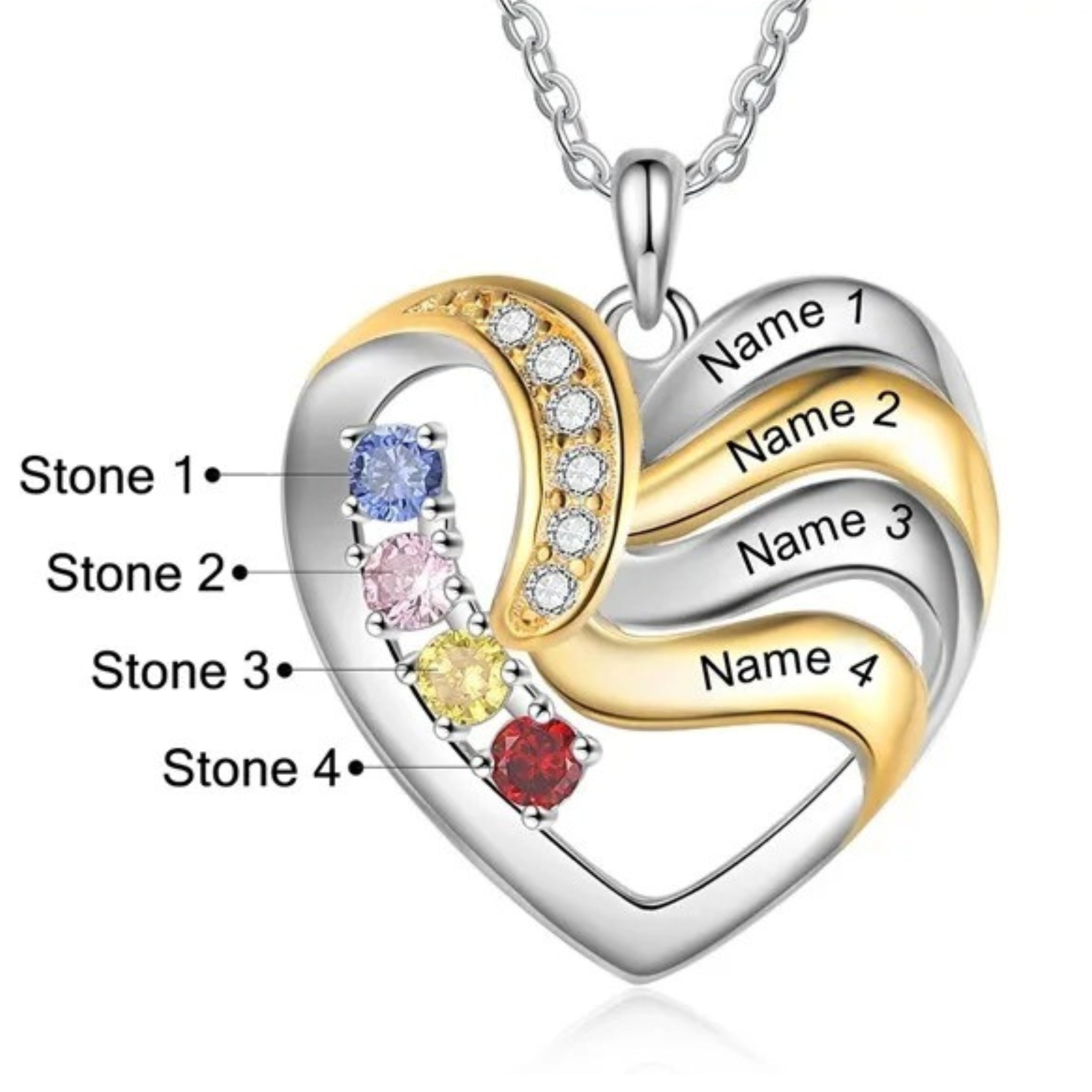 Multi-Name and Birthstone Heart Pendant