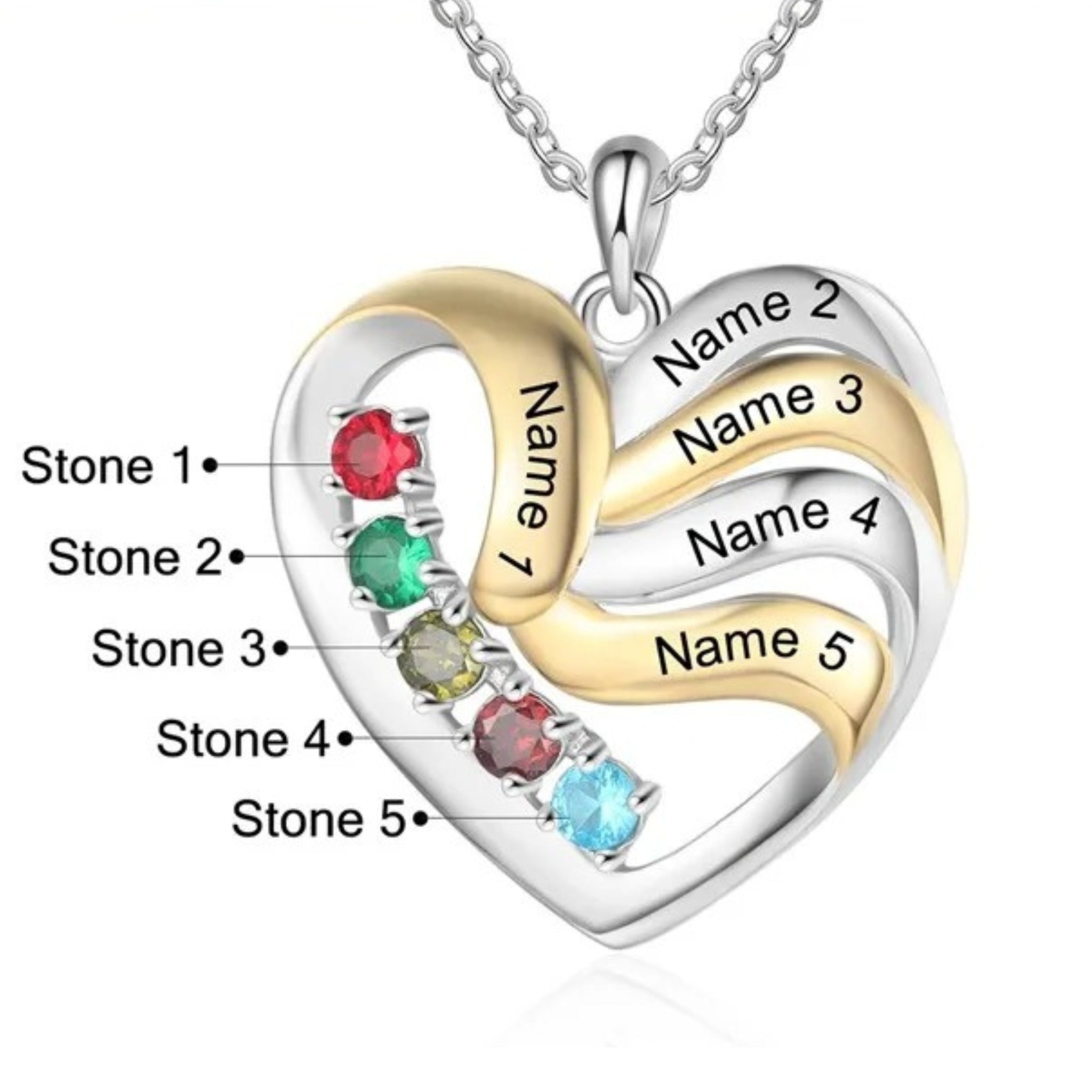 Multi-Name and Birthstone Heart Pendant