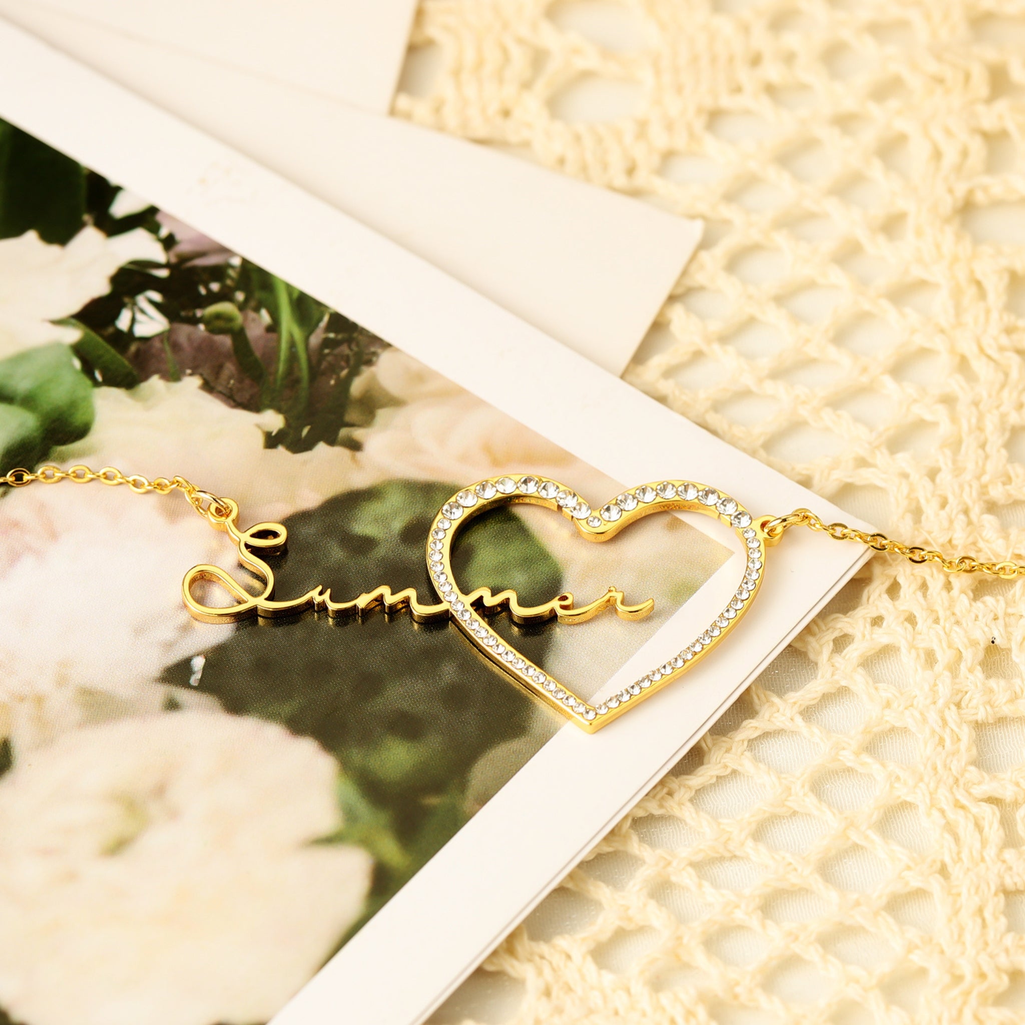 Name Necklace with Pave Heart